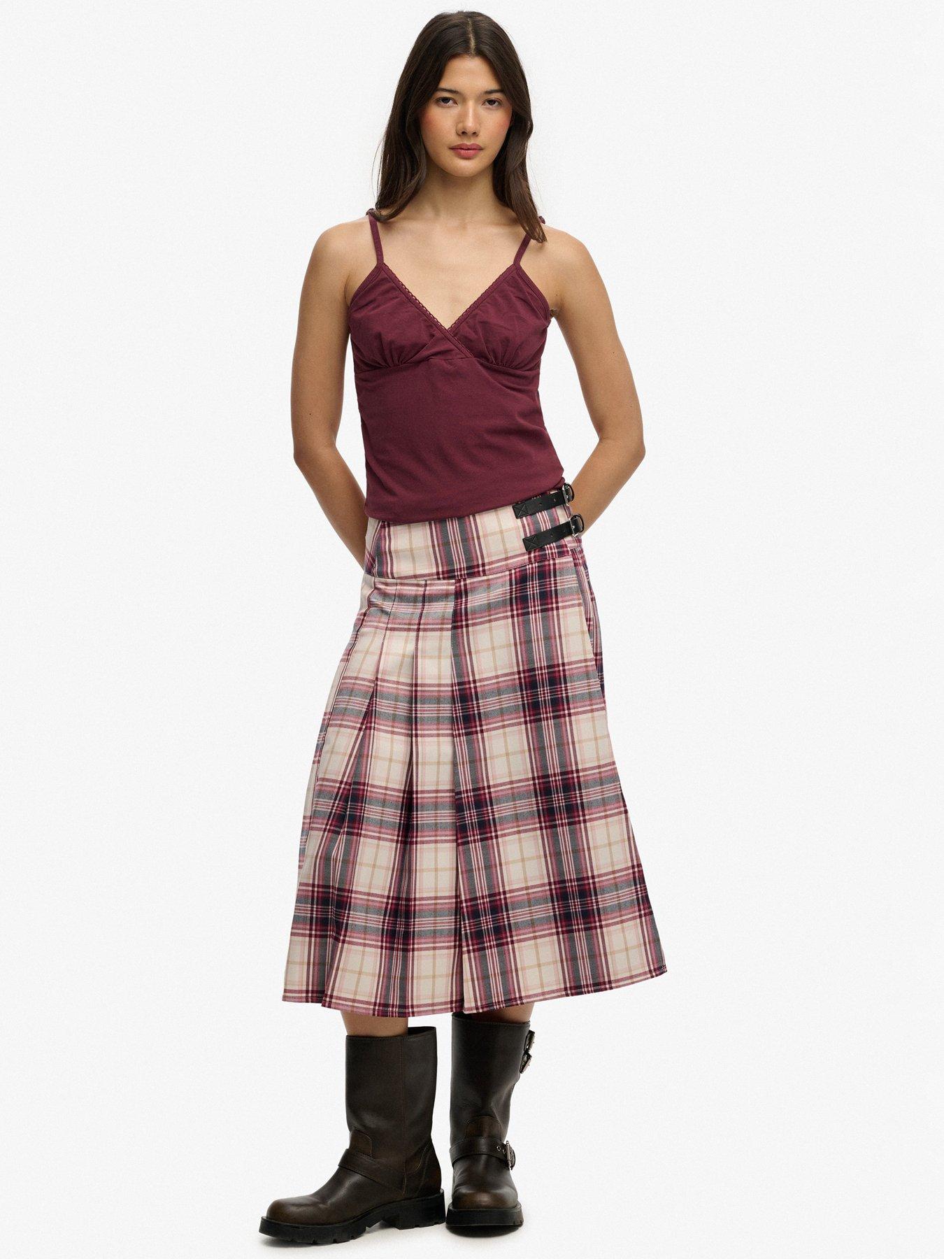 Image 3 of 6 of Superdry Check Pleated Midi Skirt