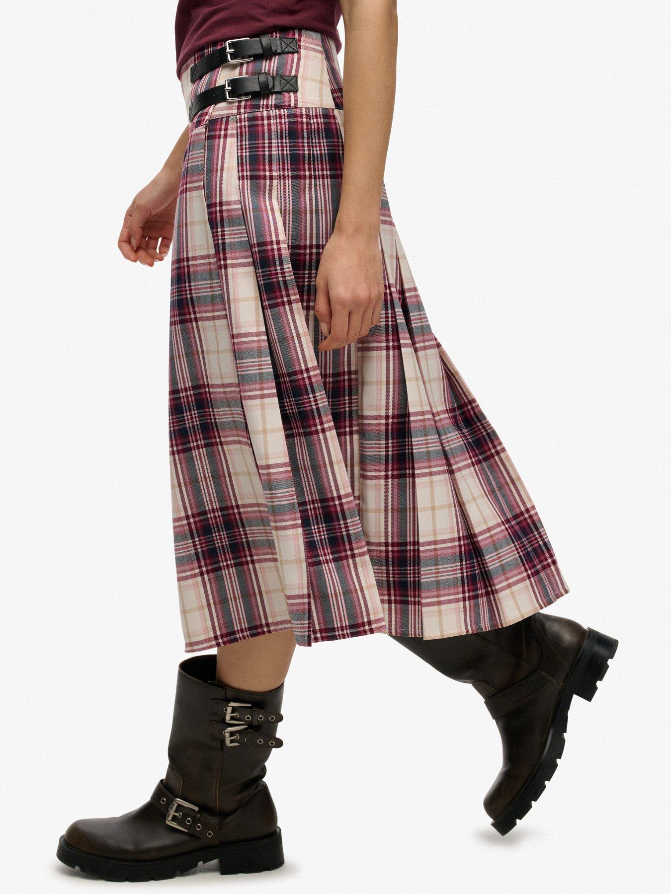 Image 4 of 6 of Superdry Check Pleated Midi Skirt