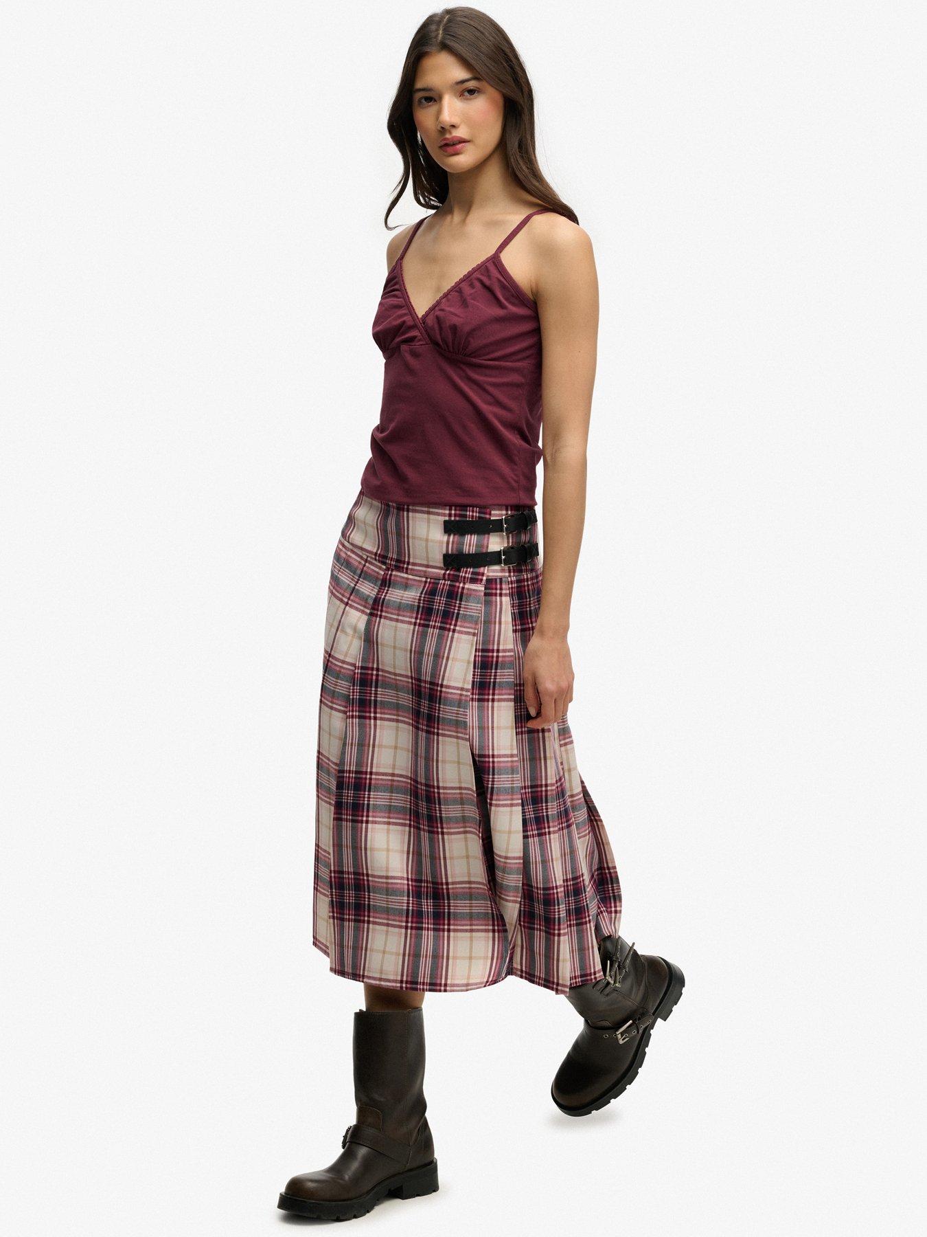 Image 5 of 6 of Superdry Check Pleated Midi Skirt