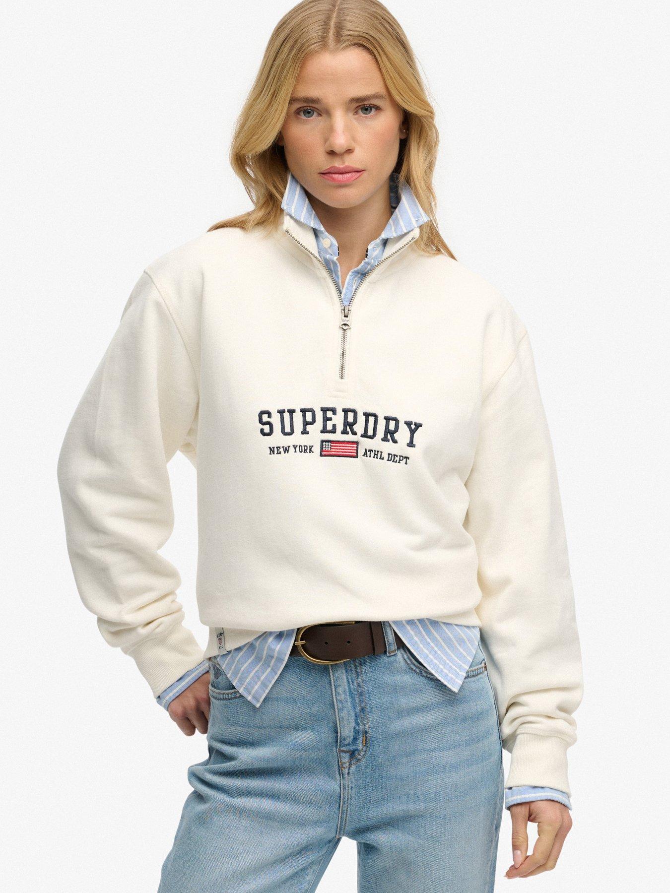 Image 1 of 6 of Superdry Athletic Essentials Graphic Half Zip Sweatshirt - Off White
