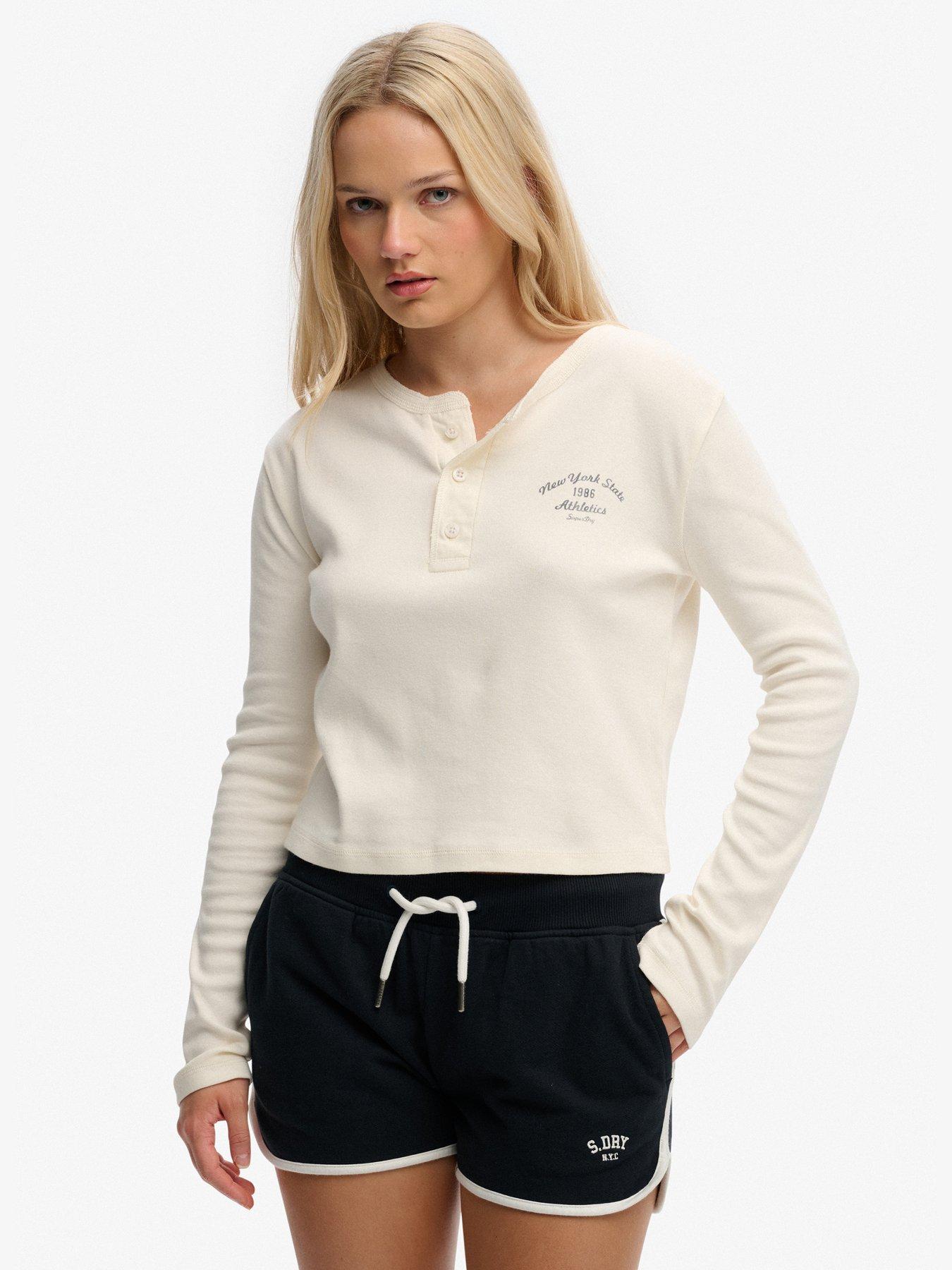 front image of superdry-athletic-essentials-button-down-long-sleeve-top-white