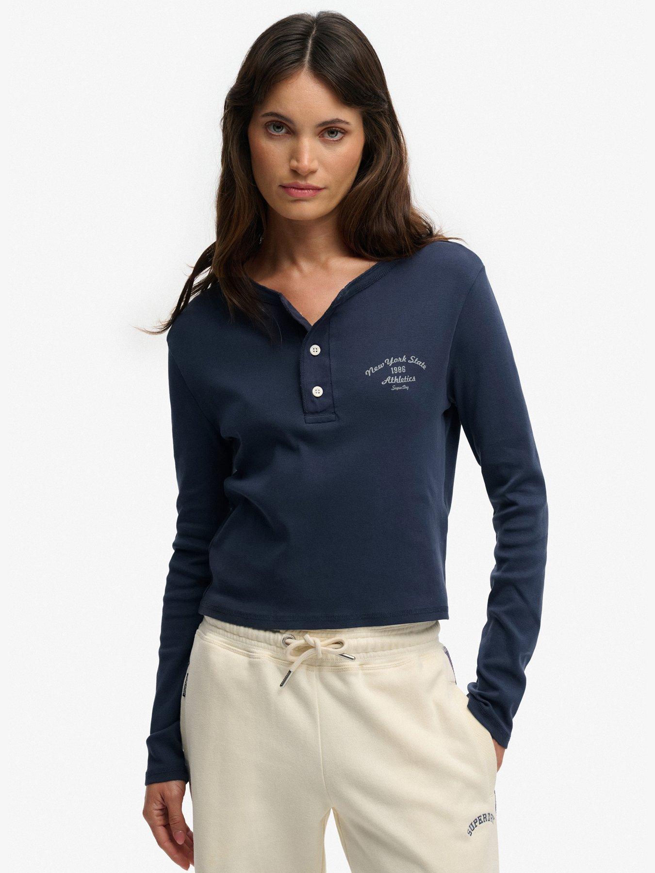 Superdry Athletic Essentials Button Down Long Sleeve Top - Blue