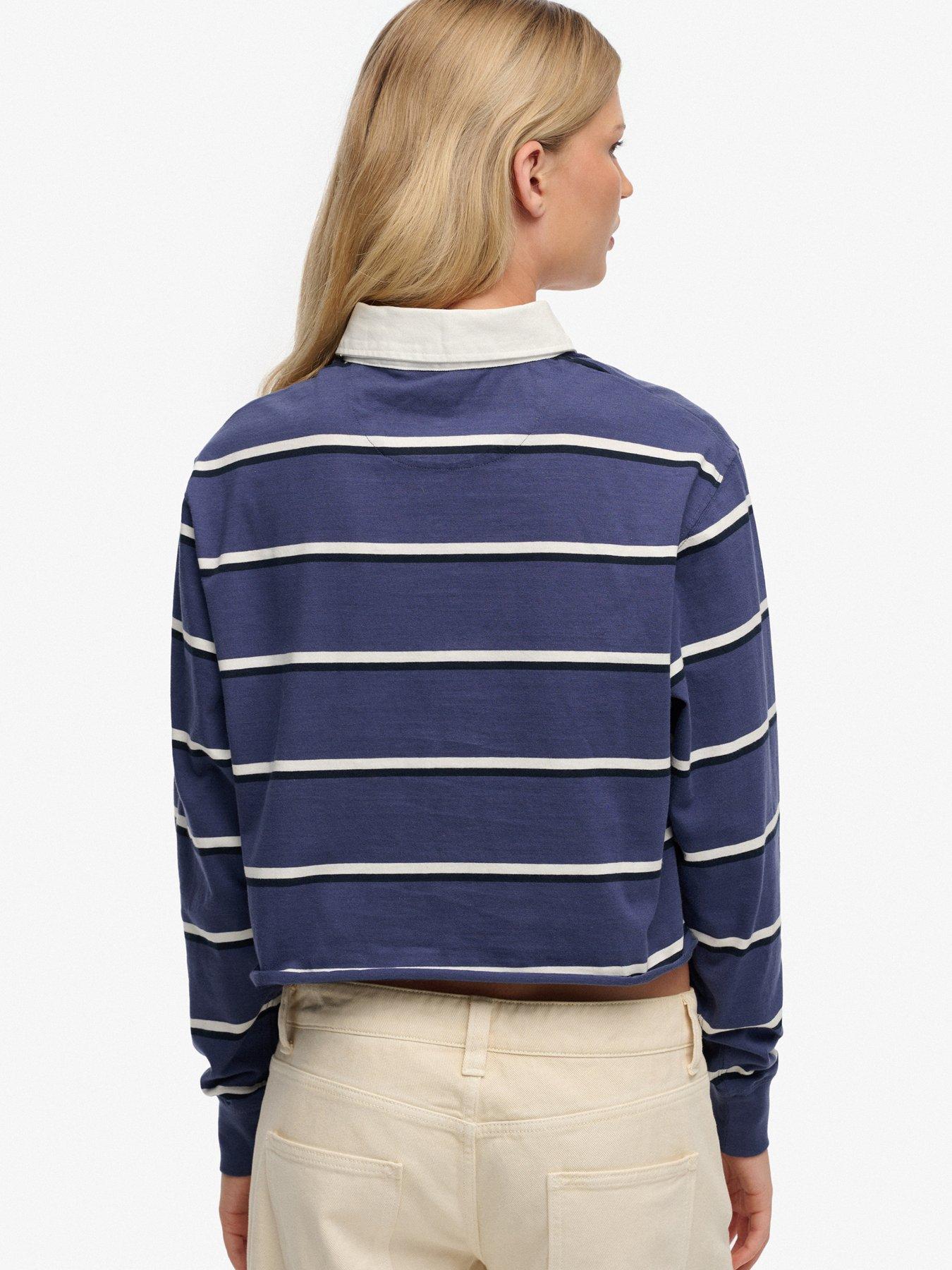 Image 2 of 5 of Superdry Ath Ess Cropped Stripe Rugby Top - Blue