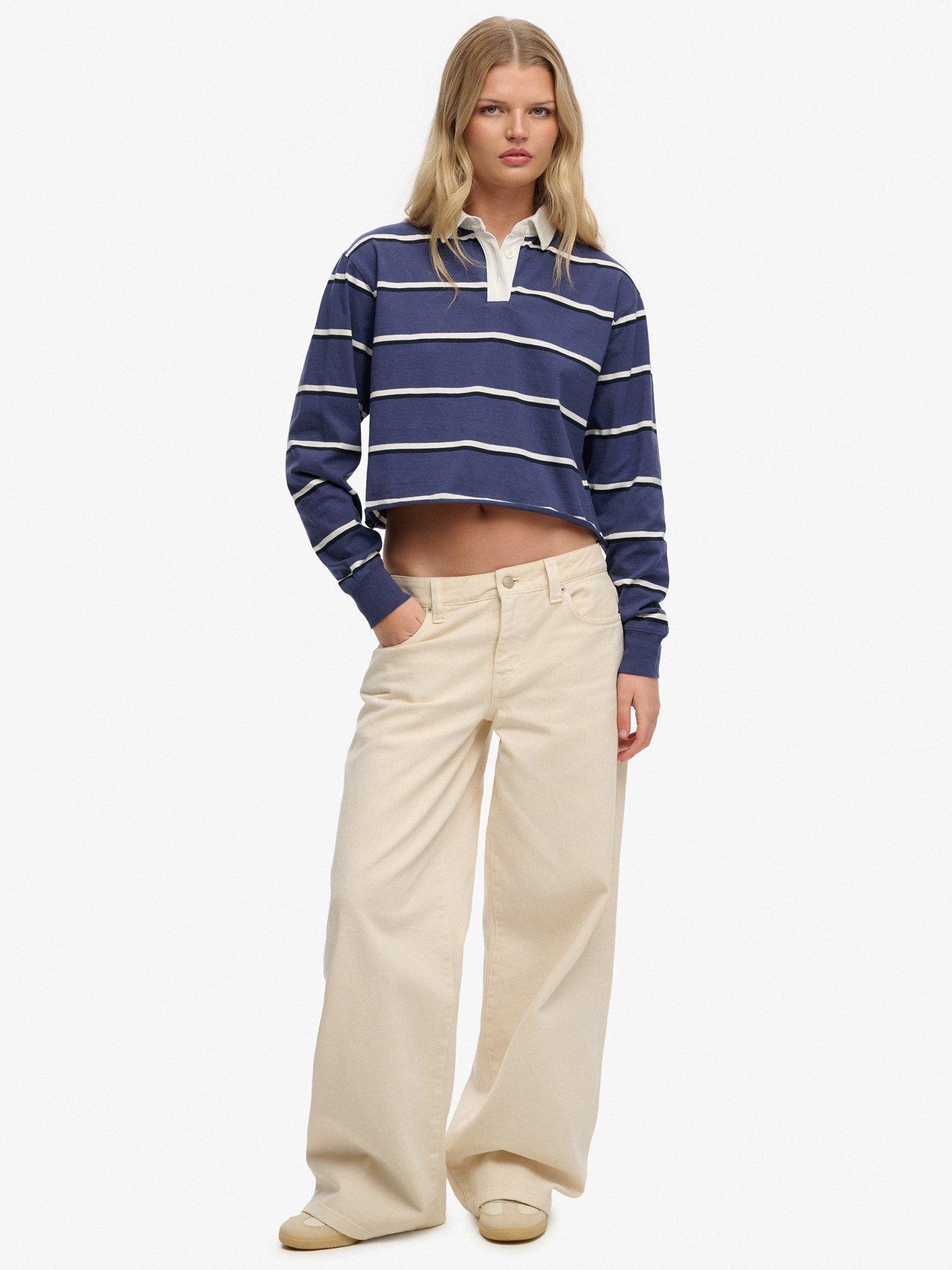 Image 3 of 5 of Superdry Ath Ess Cropped Stripe Rugby Top - Blue