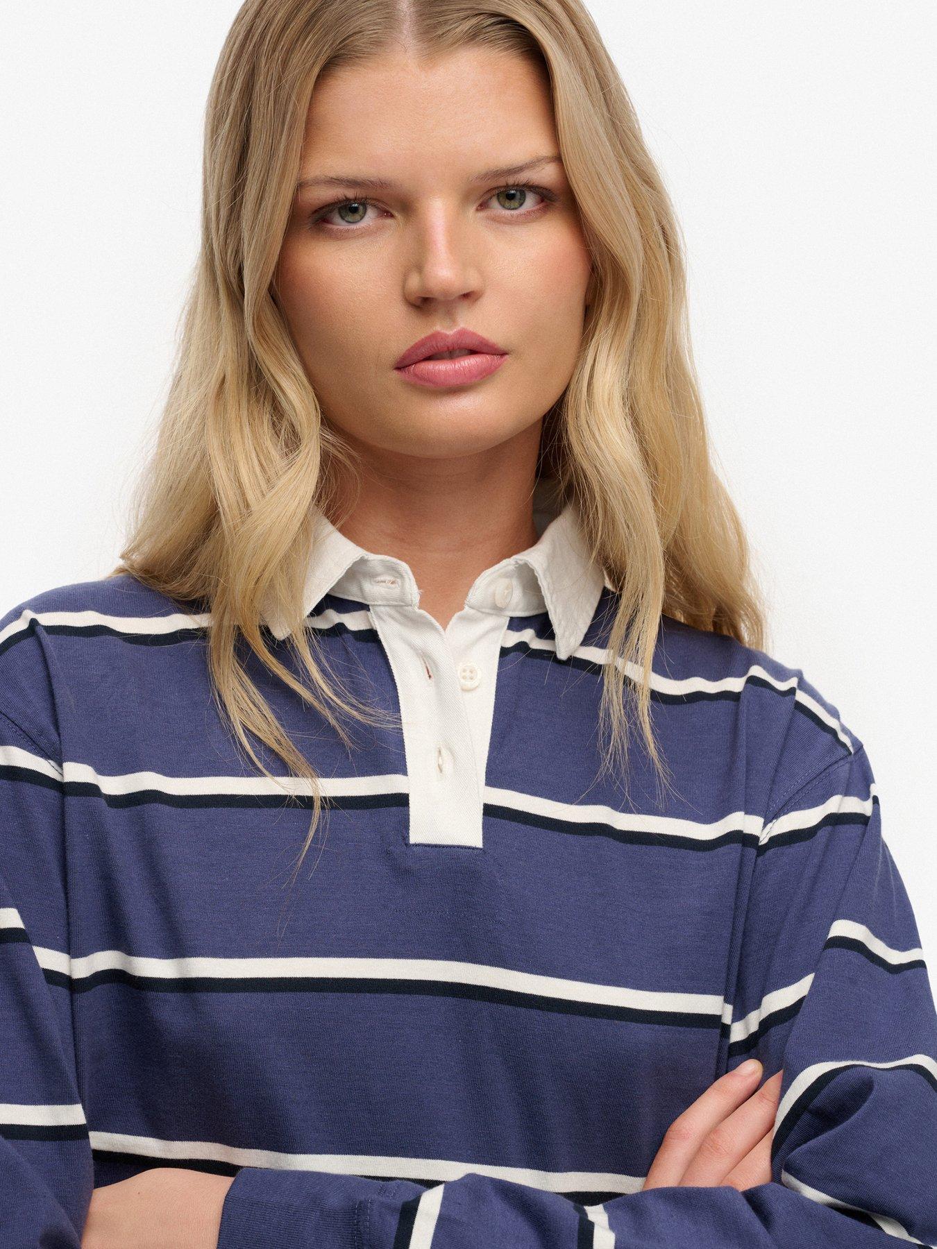 Image 4 of 5 of Superdry Ath Ess Cropped Stripe Rugby Top - Blue