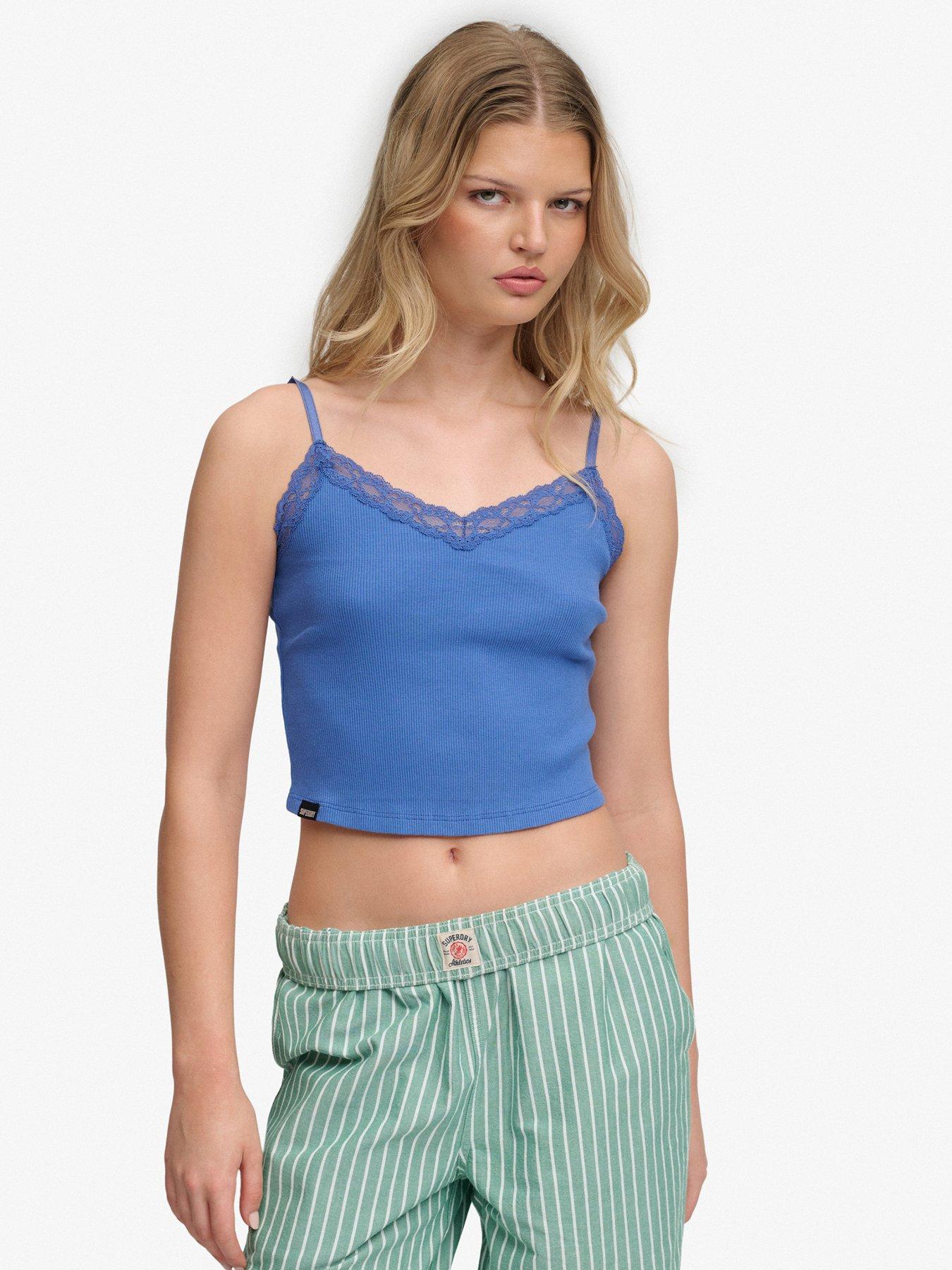 Superdry Essential Lace Trim Crop Cami Top - Blue