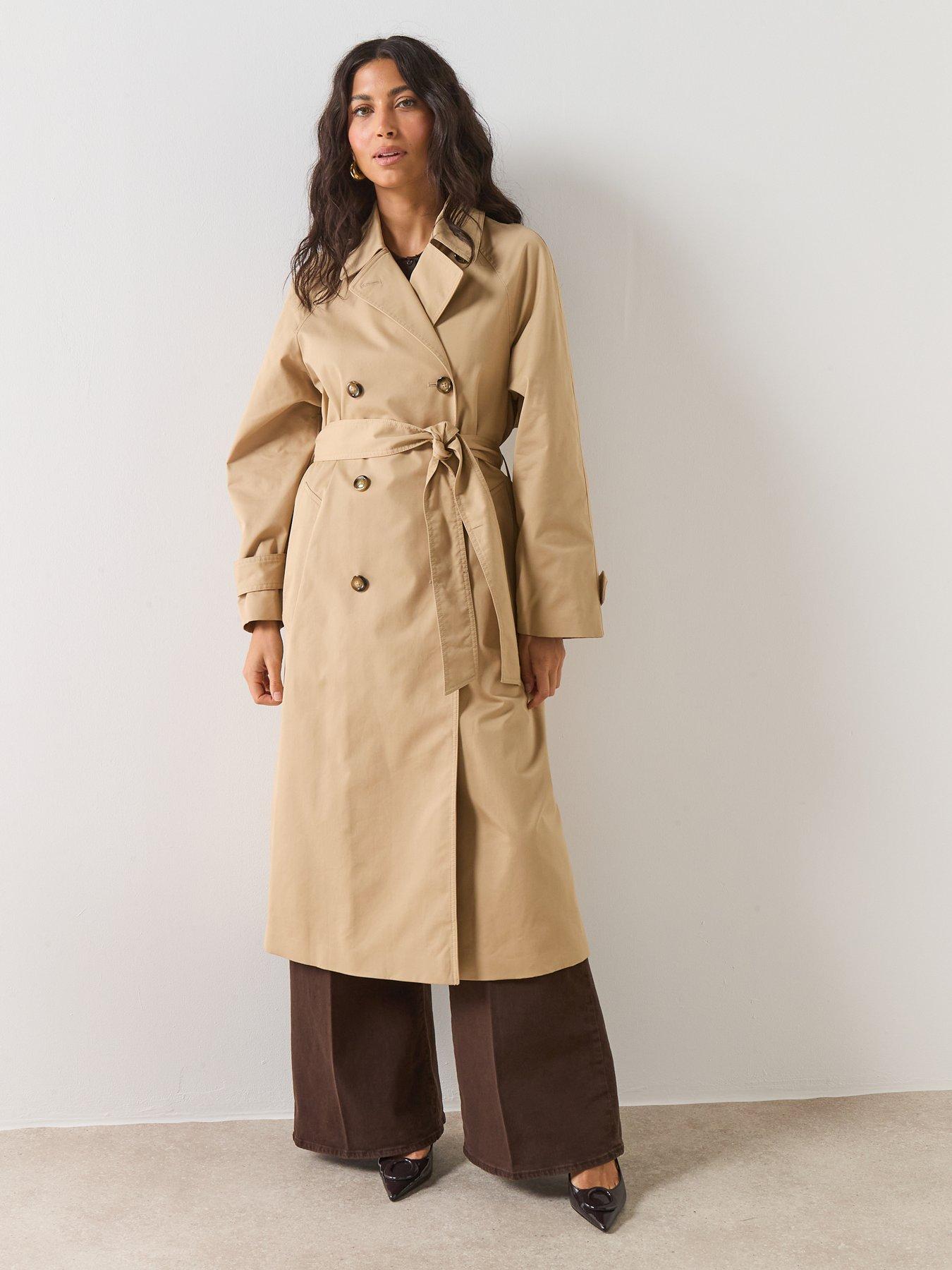  image of mango-long-double-breasted-trench-coat-beige