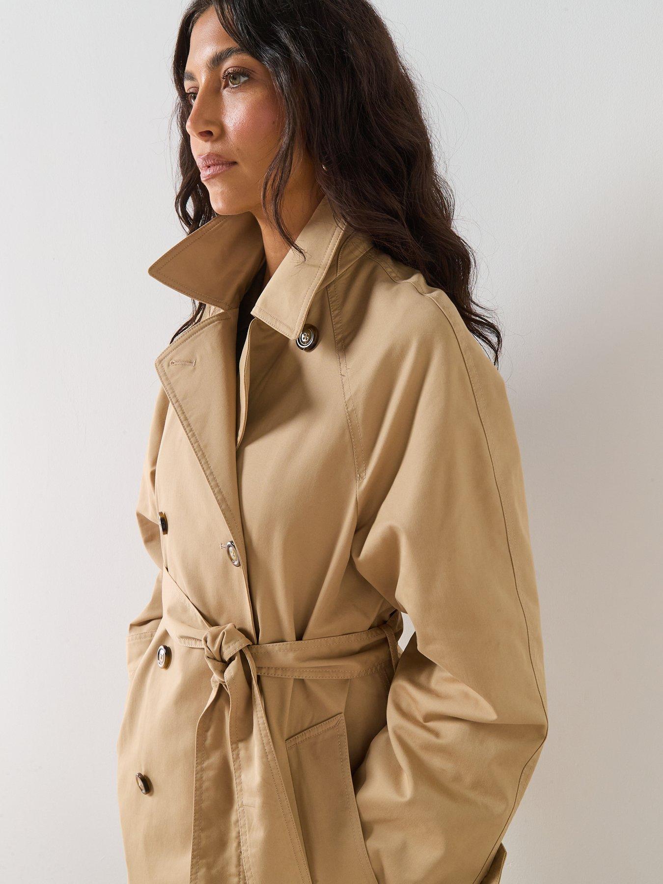  image of mango-long-double-breasted-trench-coat-beige