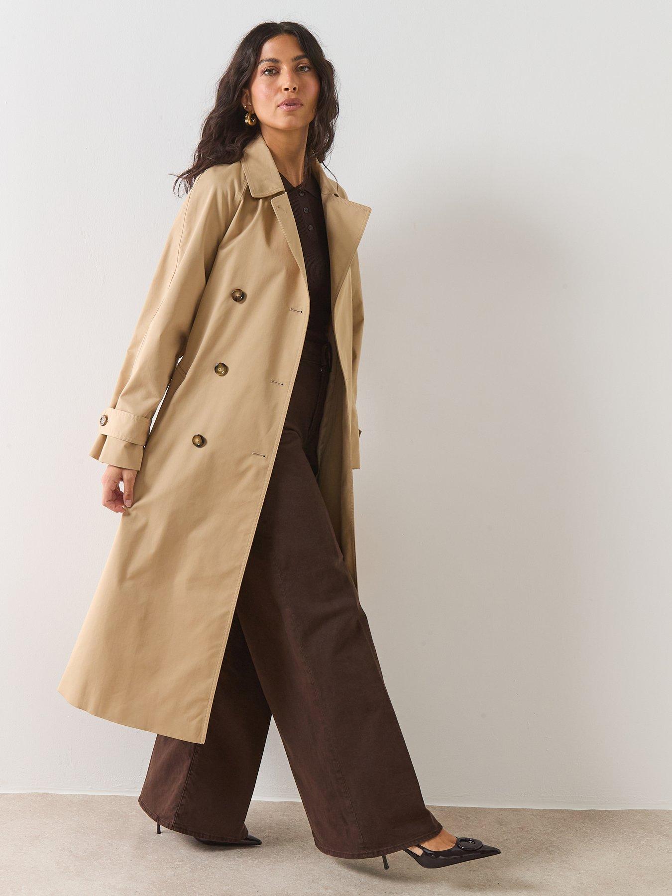  image of mango-long-double-breasted-trench-coat-beige