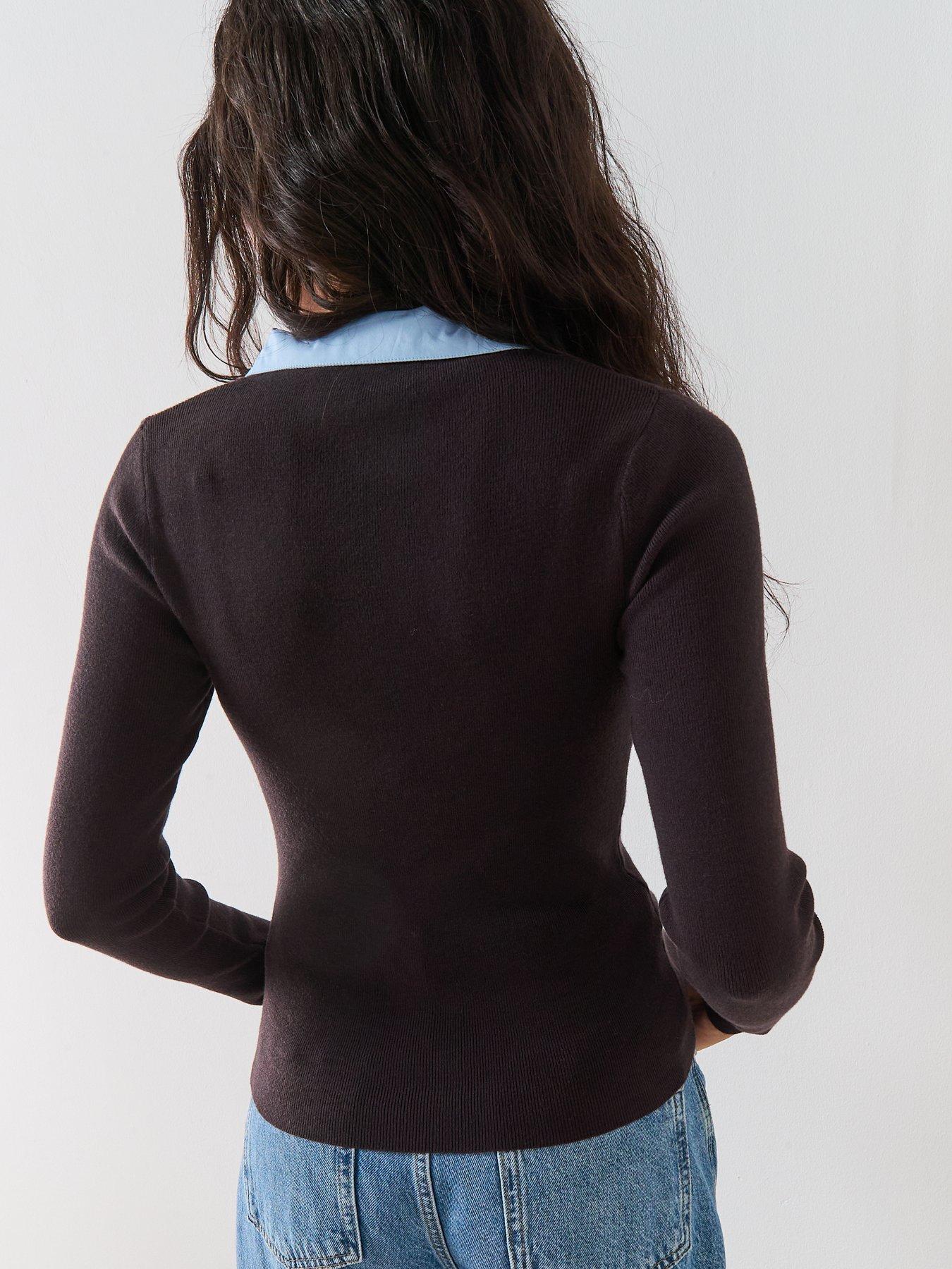 Image 2 of 6 of Mango Combined Shirt Collar Jumper - Brown