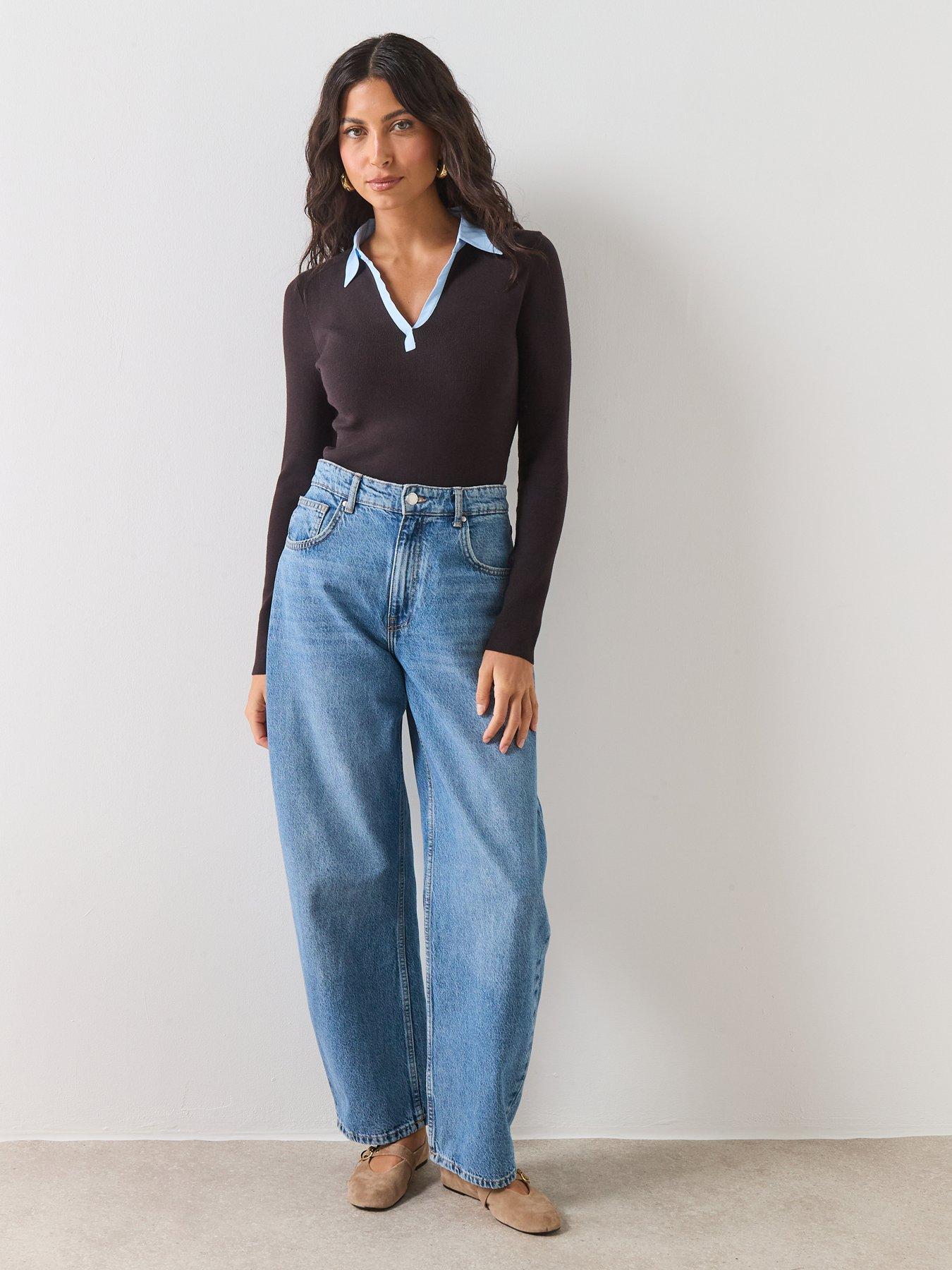 Image 3 of 6 of Mango Combined Shirt Collar Jumper - Brown