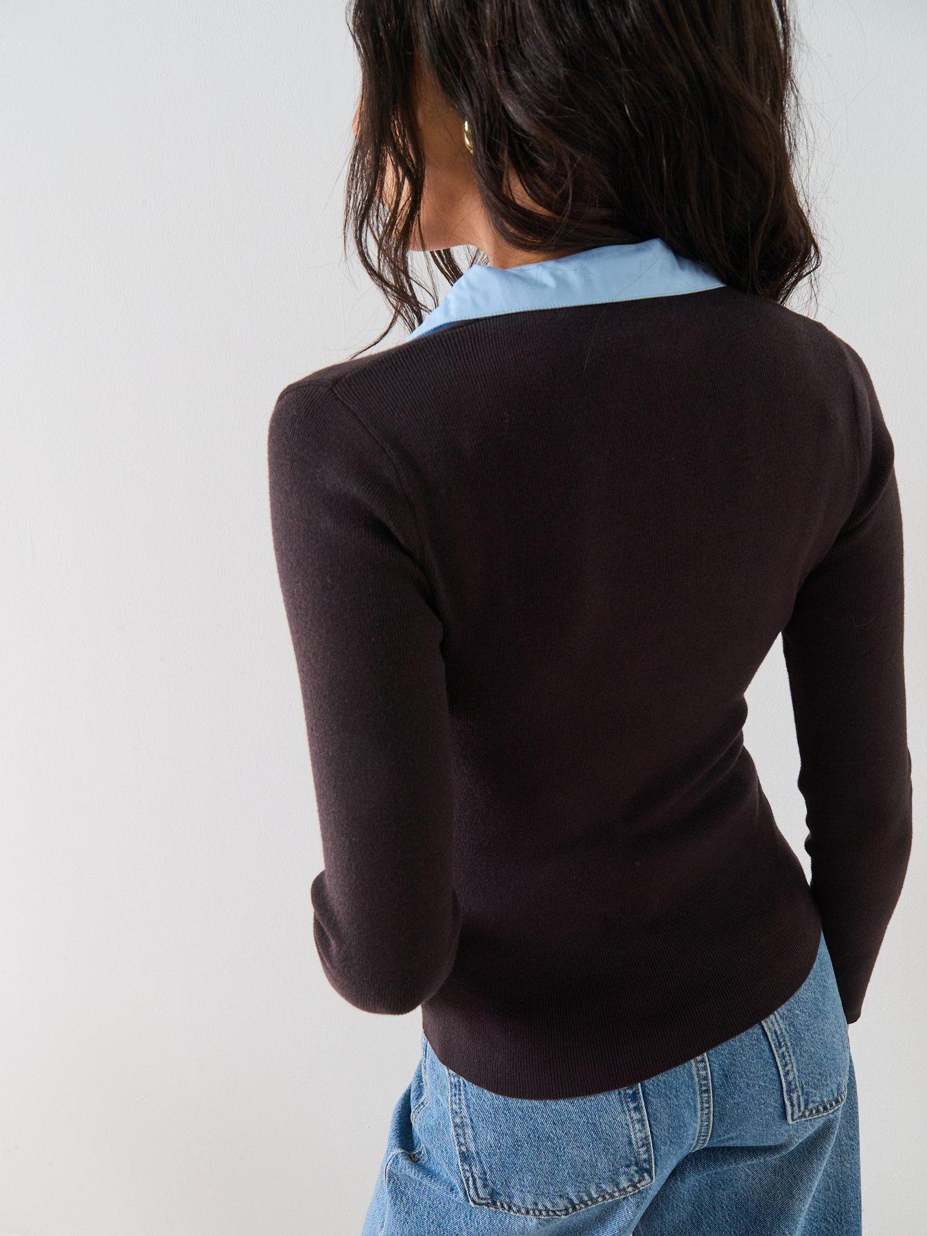 Image 6 of 6 of Mango Combined Shirt Collar Jumper - Brown
