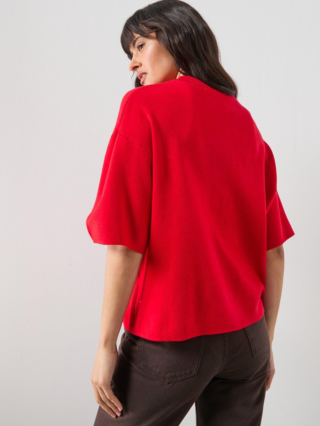  image of mango-oversize-short-sleeve-sweater-red