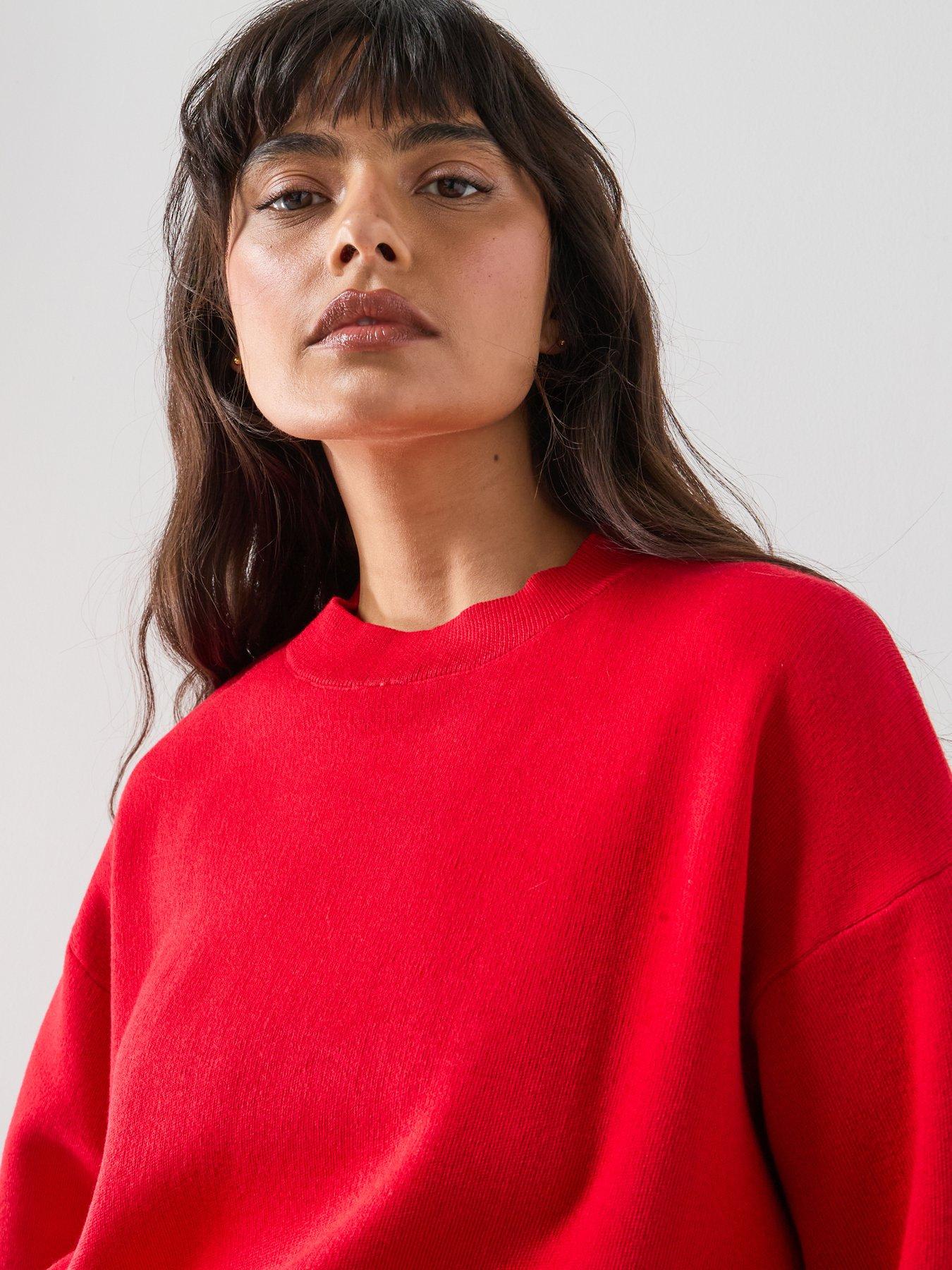  image of mango-oversize-short-sleeve-sweater-red