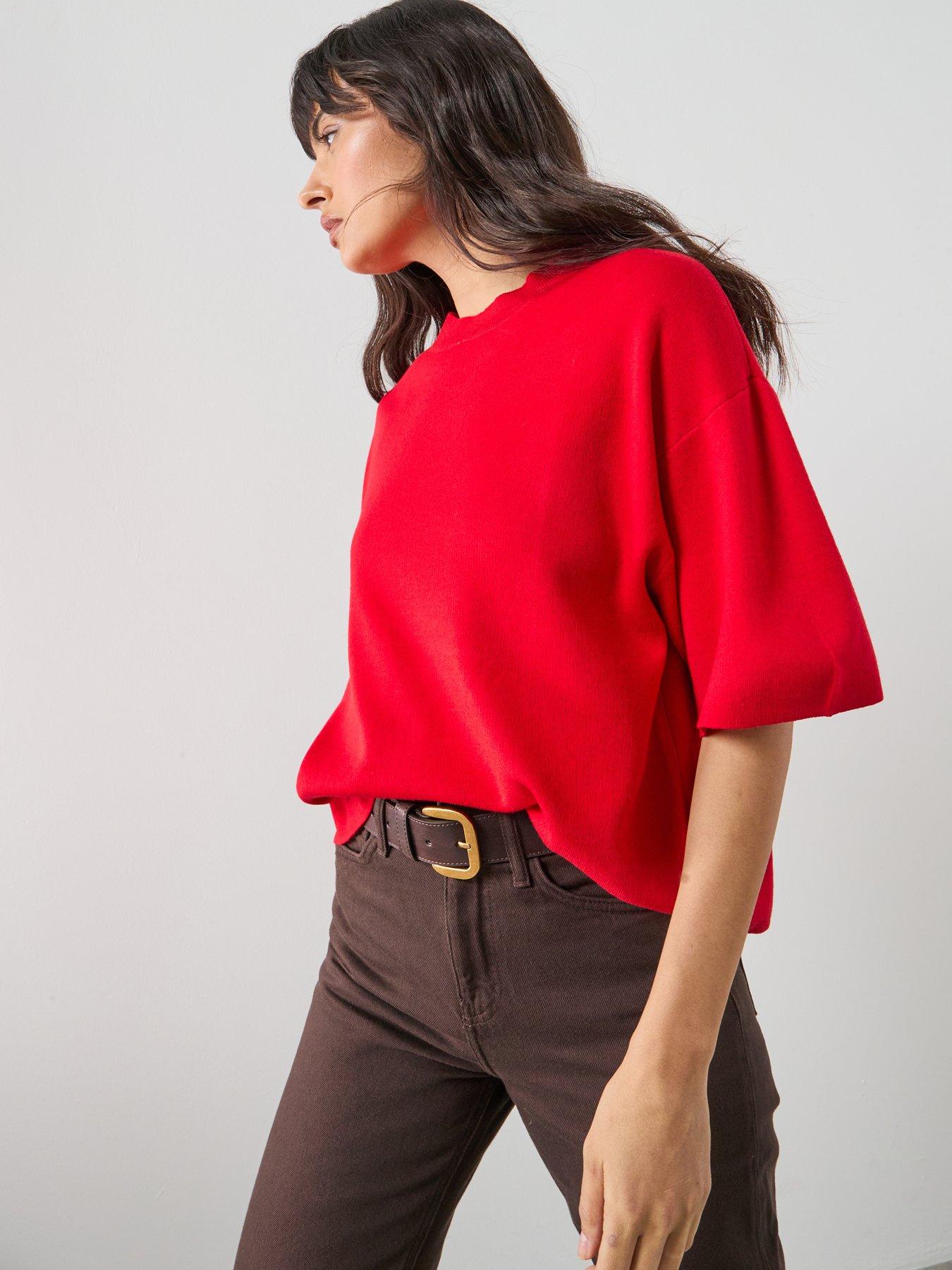  image of mango-oversize-short-sleeve-sweater-red
