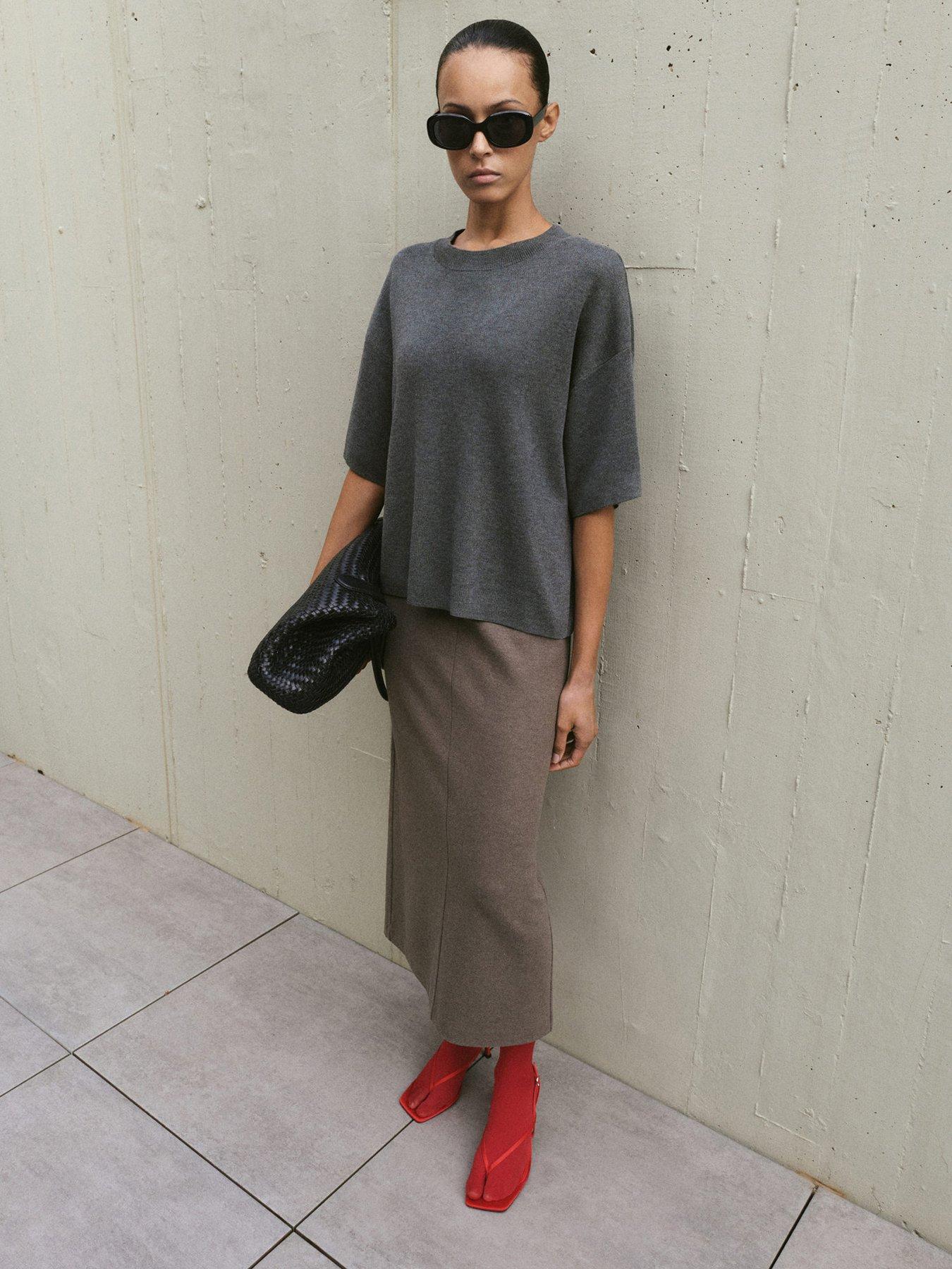 Mango Oversize Short Sleeve Sweater - Grey