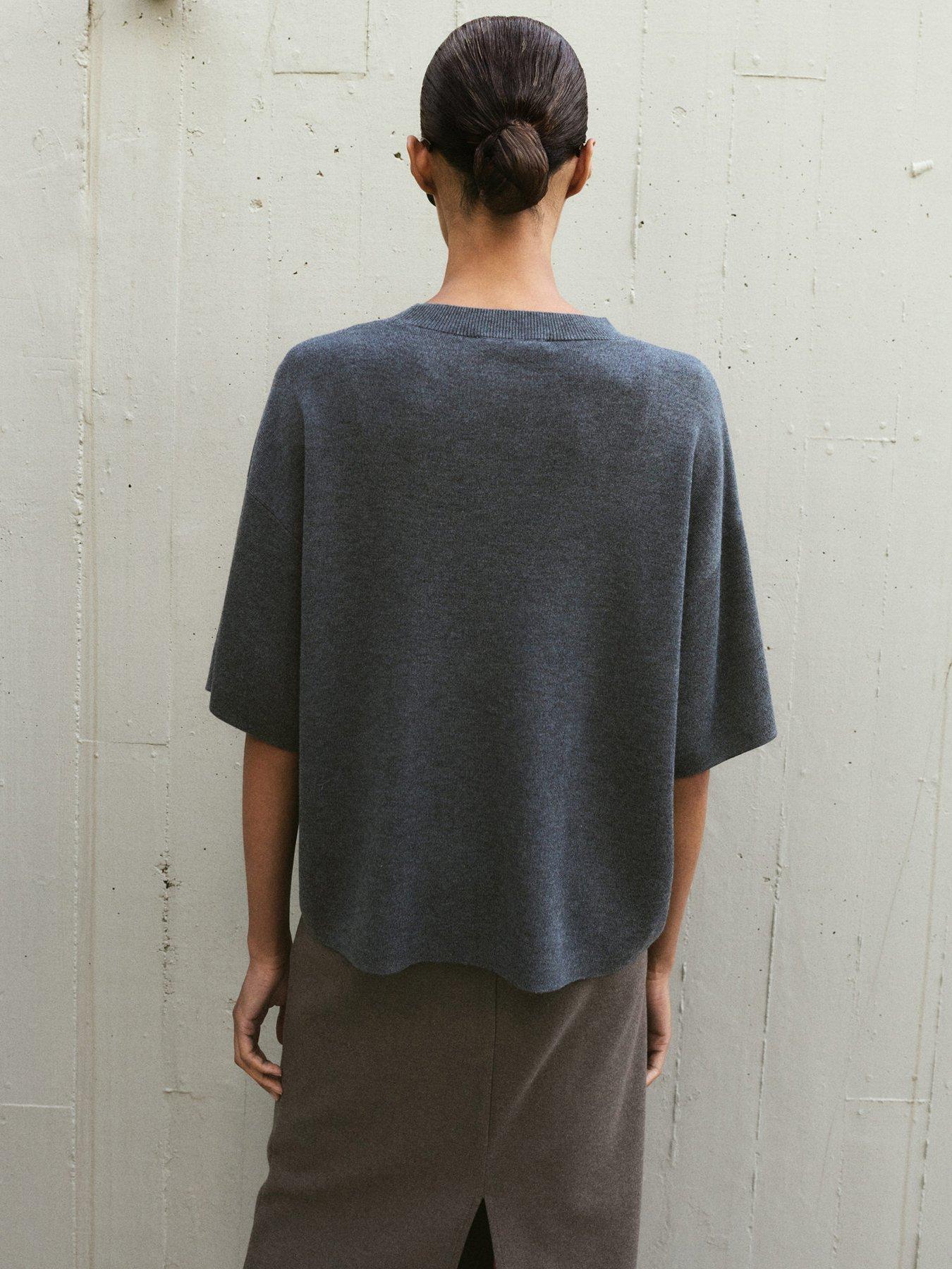  image of mango-oversize-short-sleeve-sweater-grey