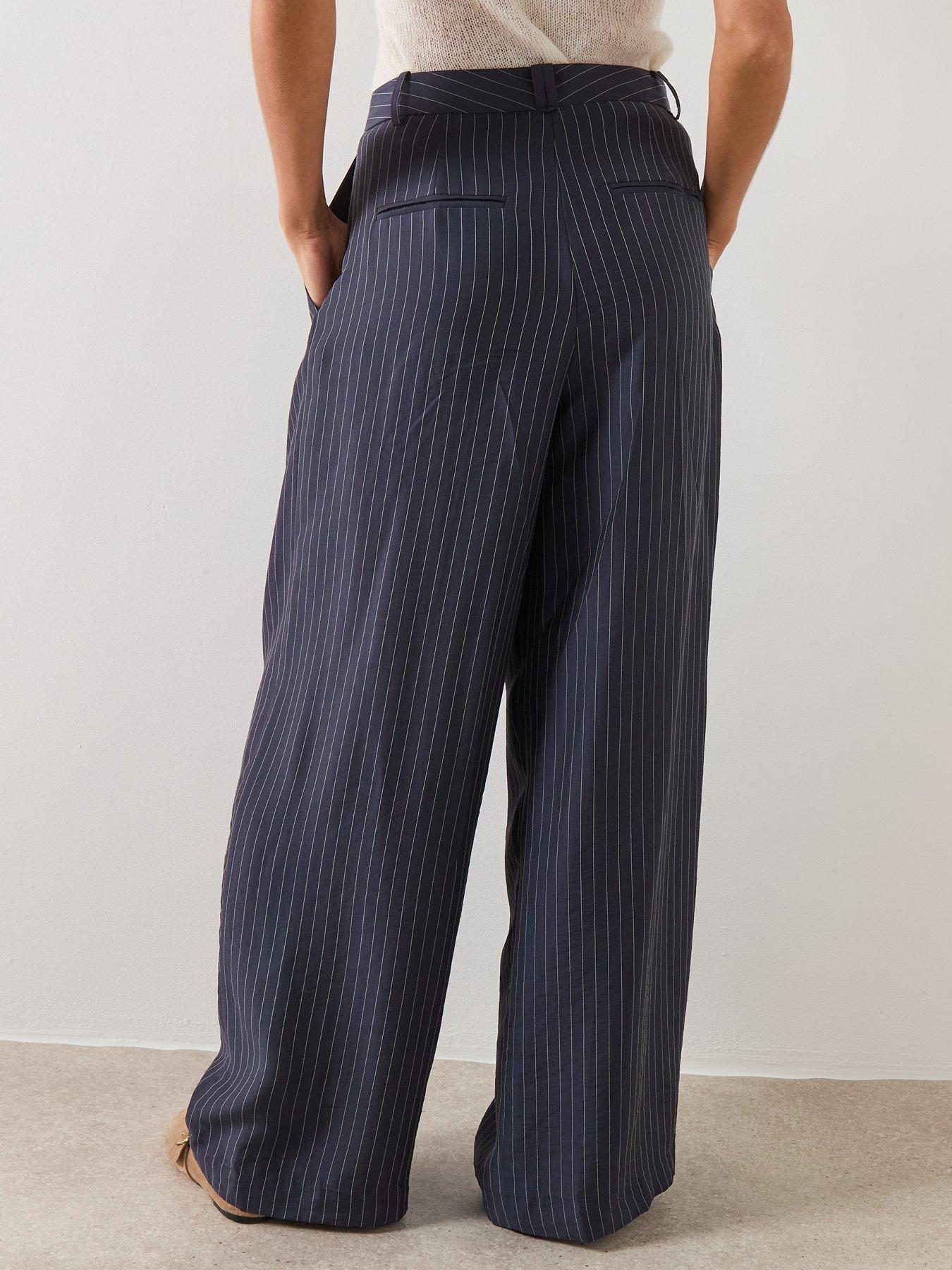  image of mango-pinstripe-wide-leg-trousers-blue