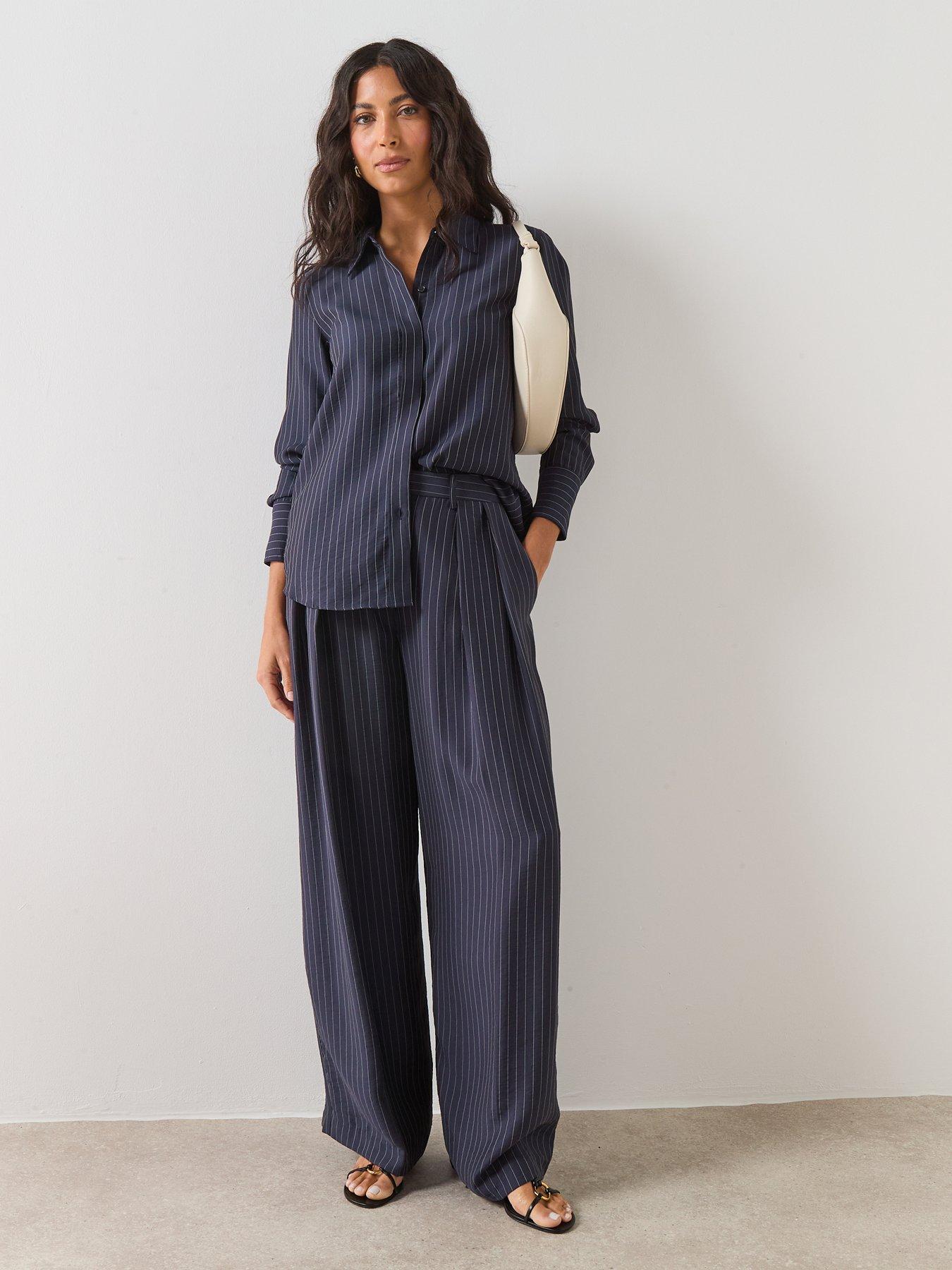  image of mango-pinstripe-wide-leg-trousers-blue