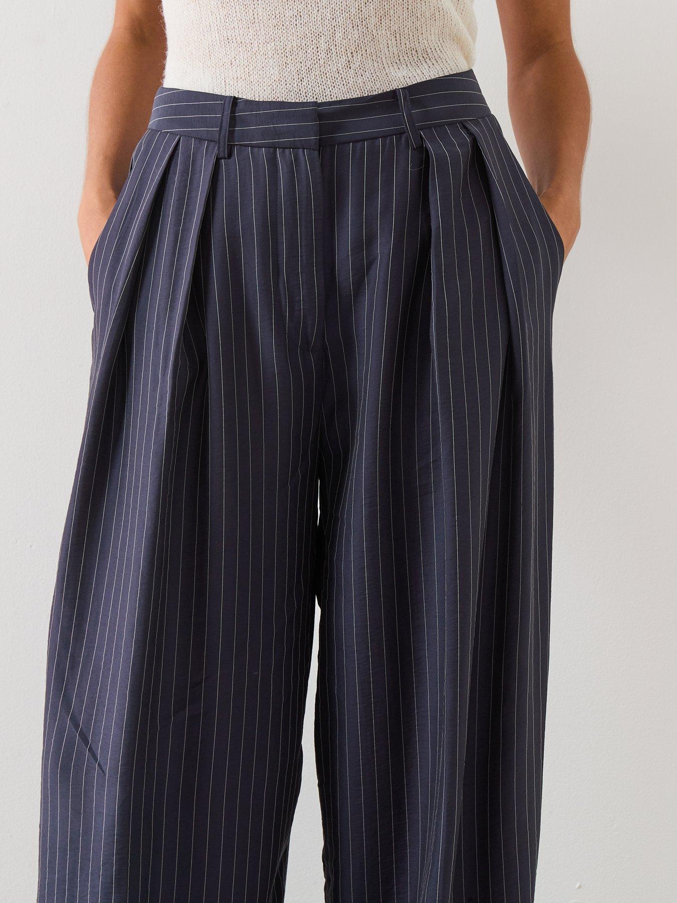  image of mango-pinstripe-wide-leg-trousers-blue