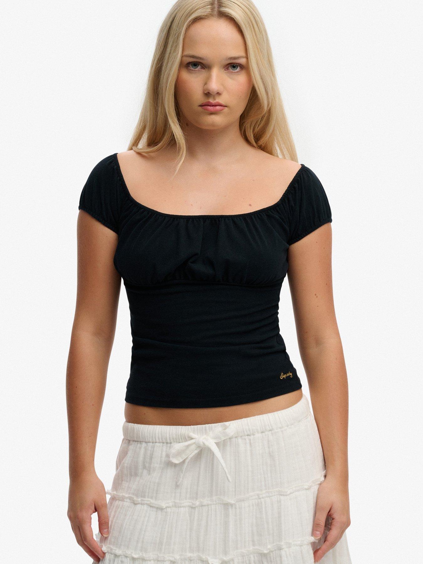 front image of superdry-athletic-essentials-ruched-top-black