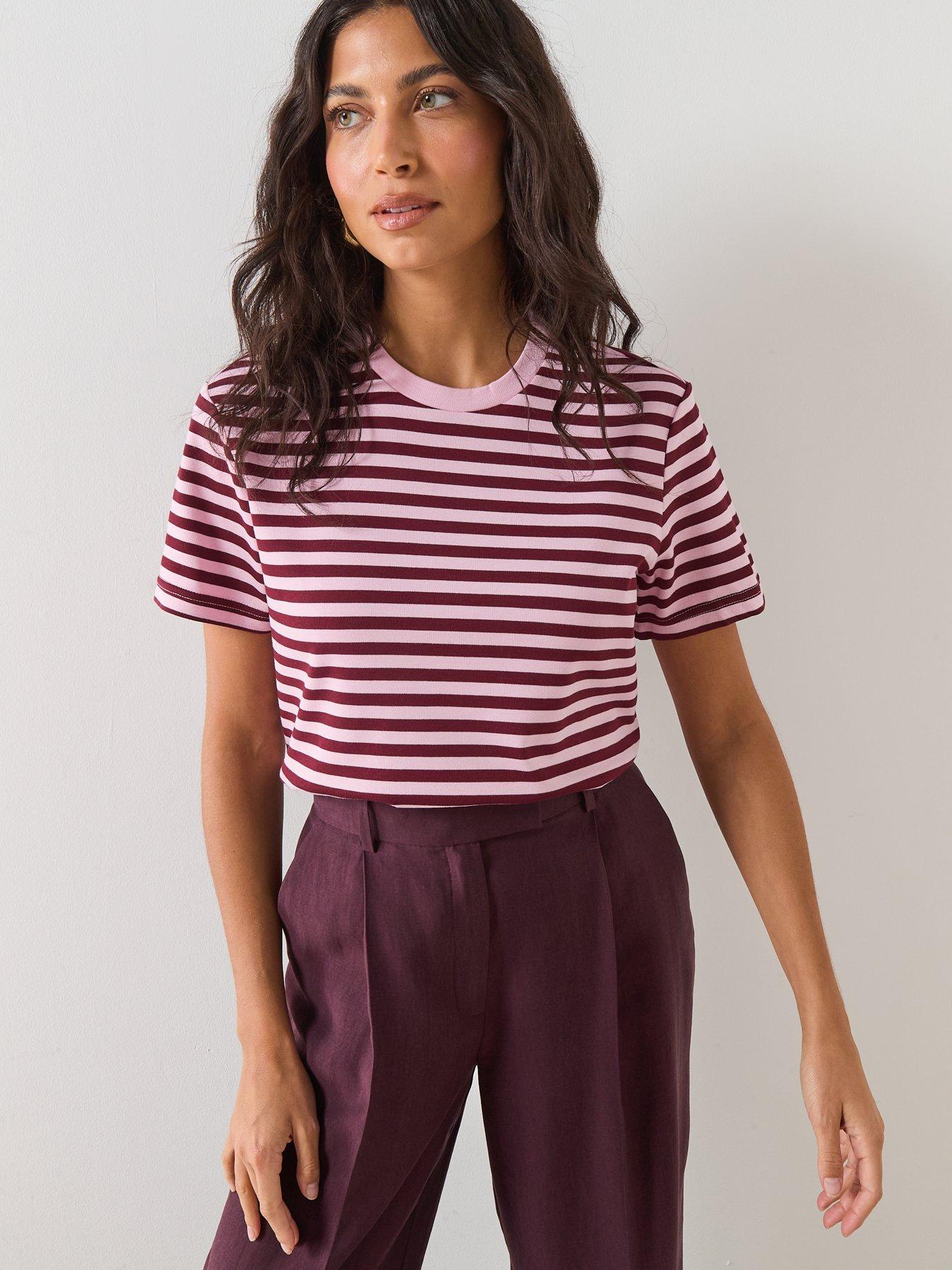 Image 6 of 6 of Mango Striped Short Sleeved T-Shirt - Pink