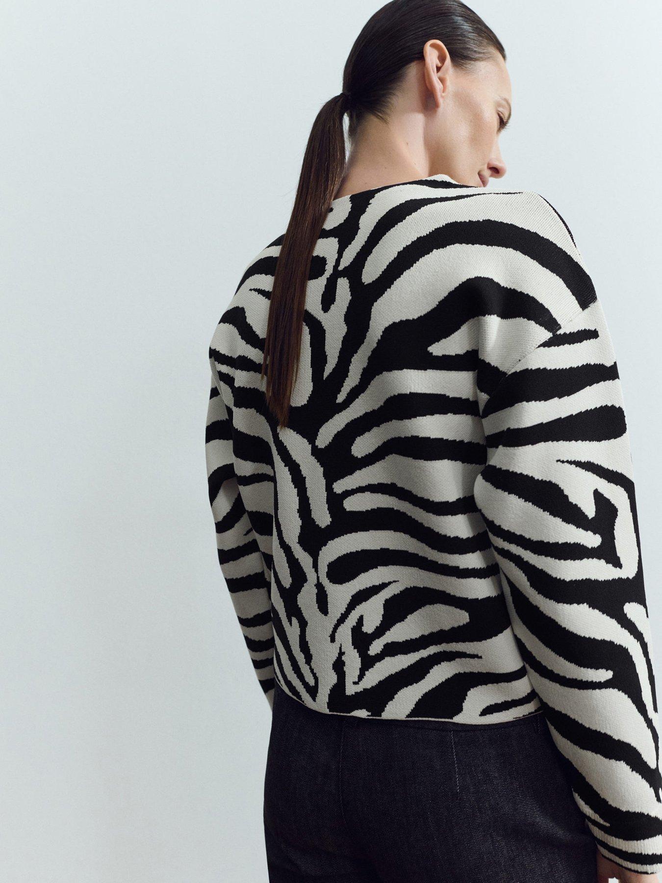  image of mango-zebra-print-knitted-jumper-black
