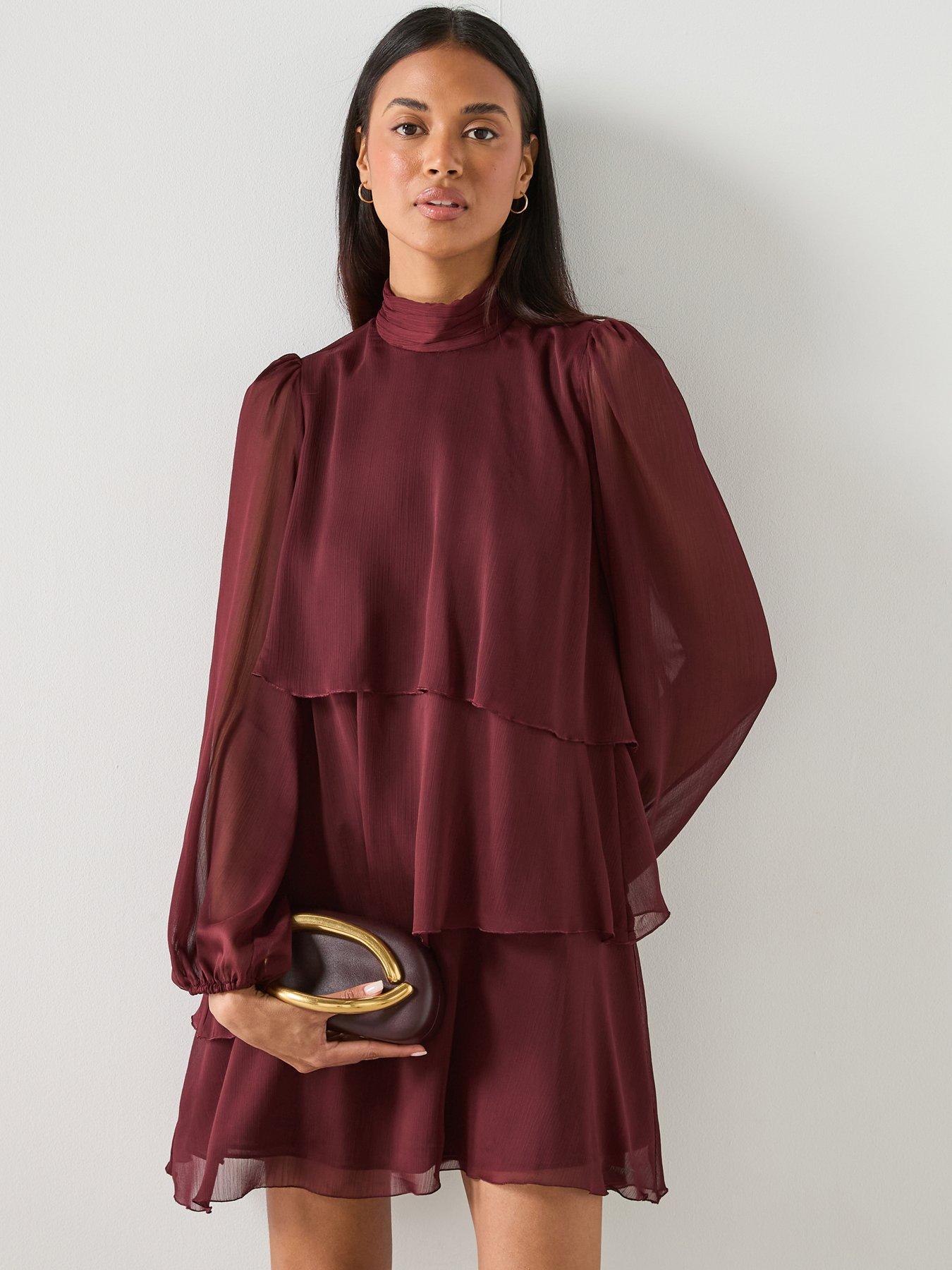  image of mango-ruffle-dress-with-draped-neckline-red