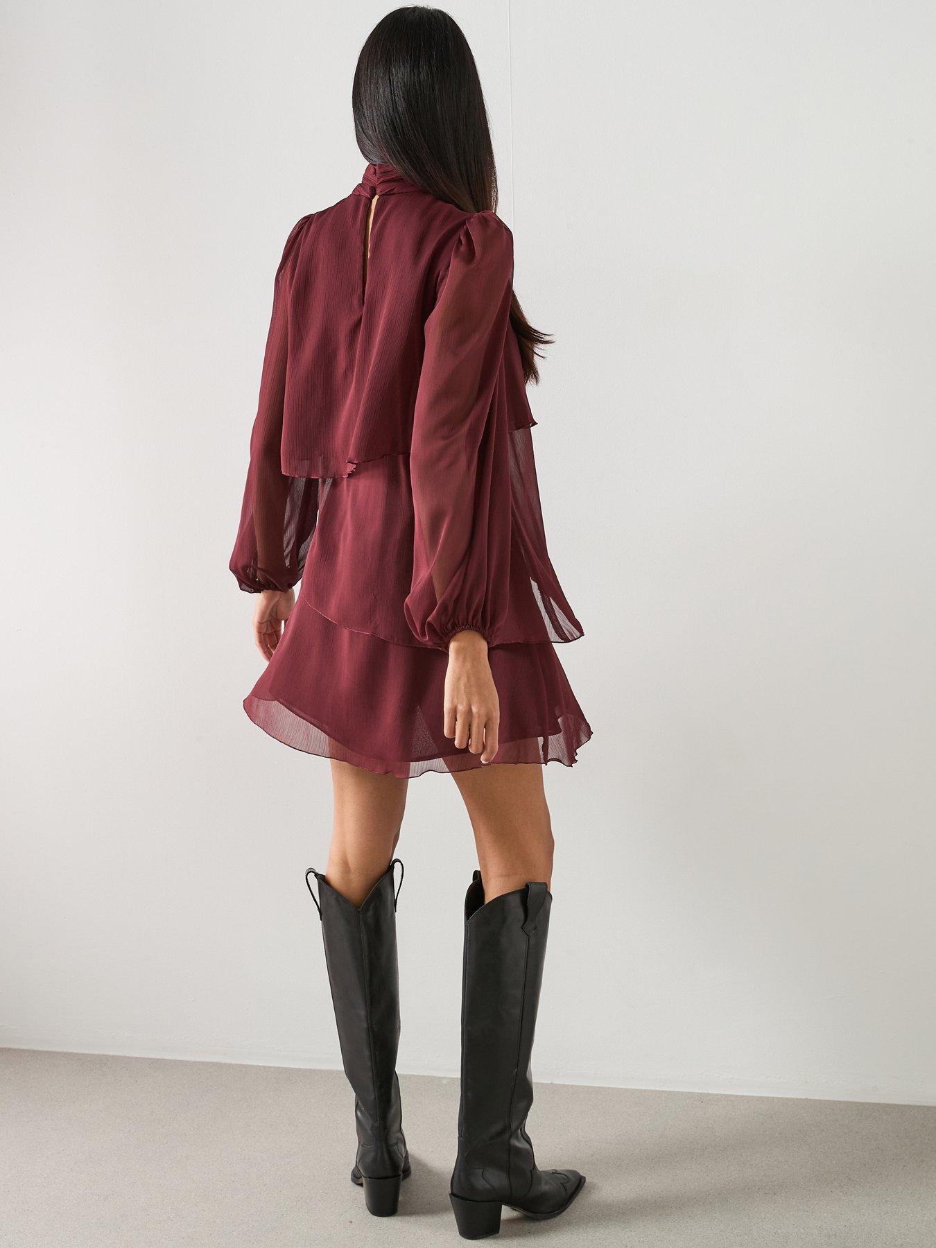  image of mango-ruffle-dress-with-draped-neckline-red