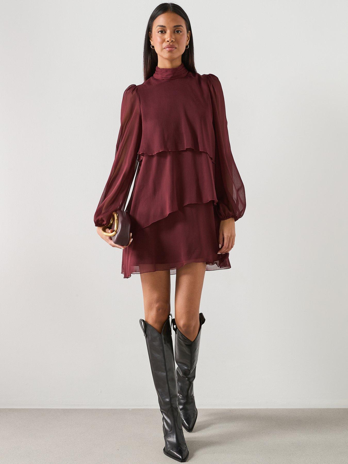  image of mango-ruffle-dress-with-draped-neckline-red