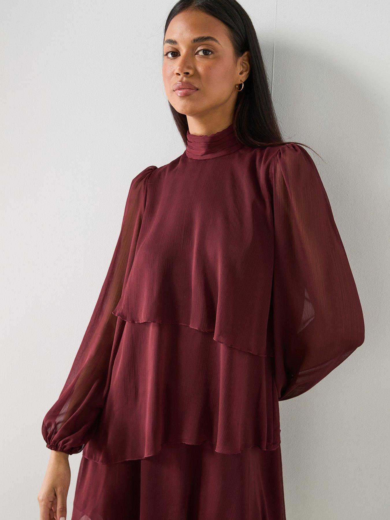  image of mango-ruffle-dress-with-draped-neckline-red