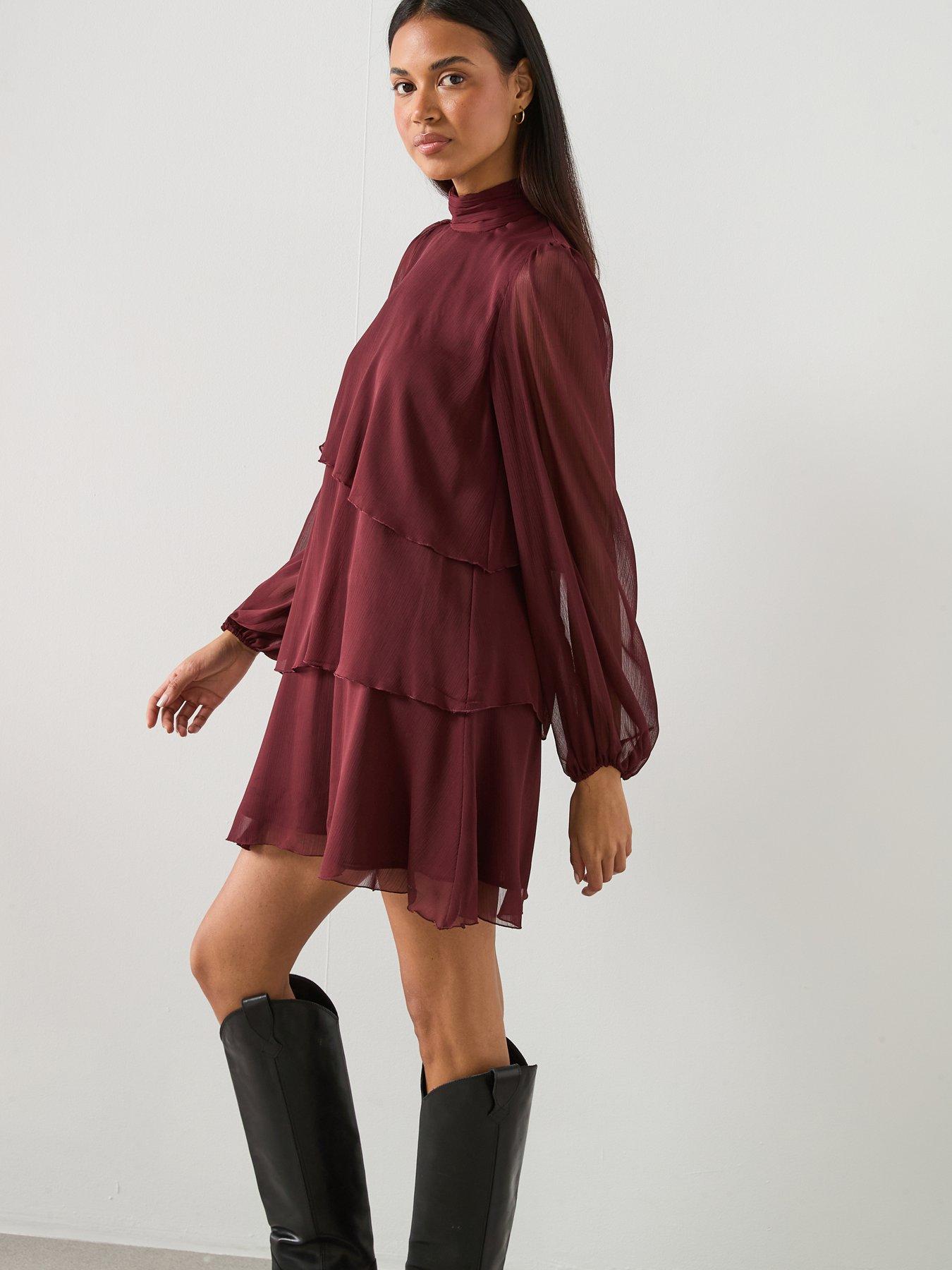  image of mango-ruffle-dress-with-draped-neckline-red