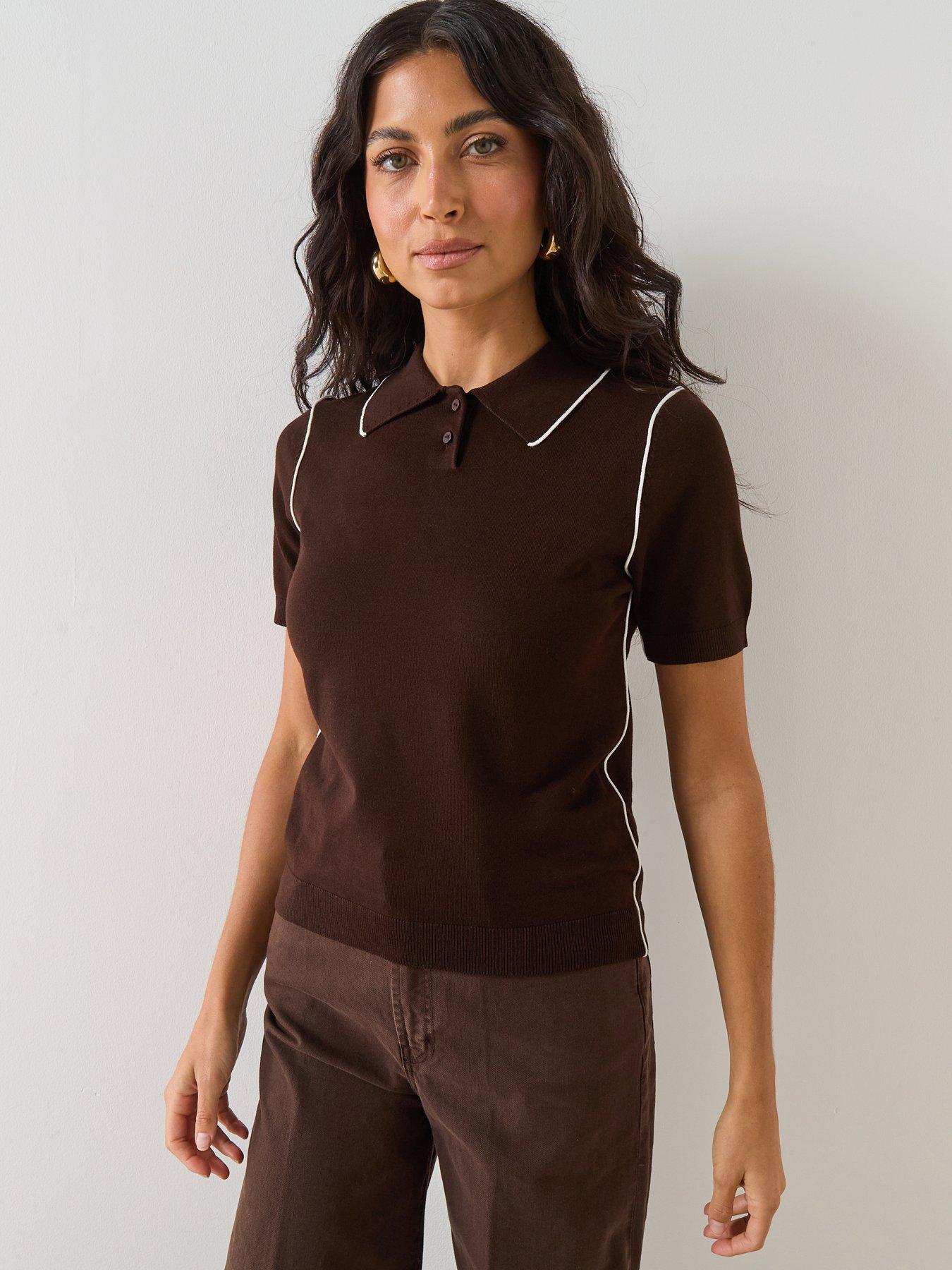 Image 1 of 6 of Mango Contrasting Stripe Jumper - Brown