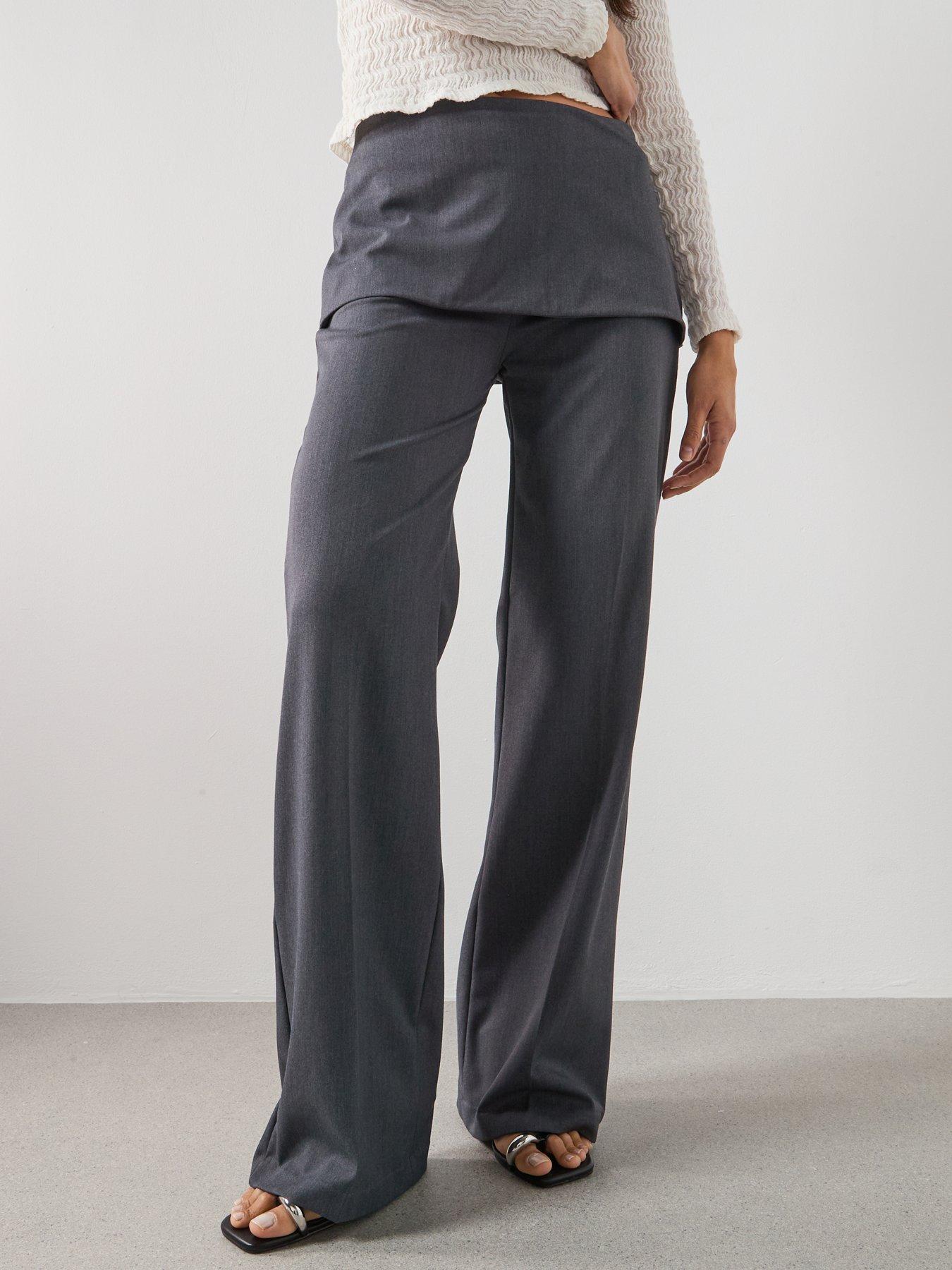front image of mango-straight-leg-trousers-with-a-mixed-design-grey