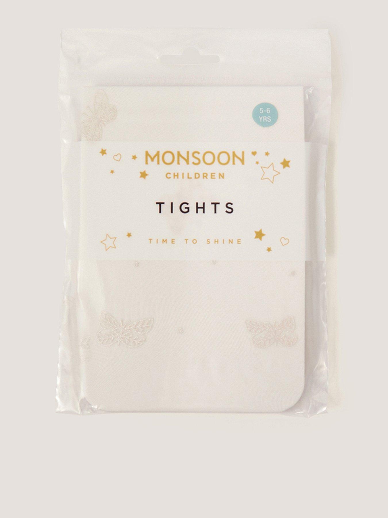 Image 1 of 3 of Monsoon Girls Polka Dot Butterfly Tights - White