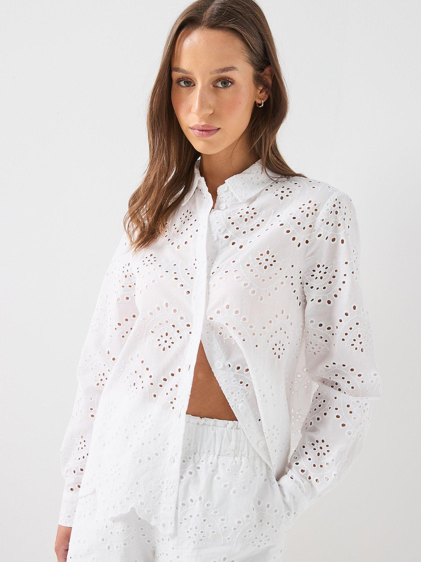 PIECES Pcvilde Long Sleeve Shirt Wvn Noos - White