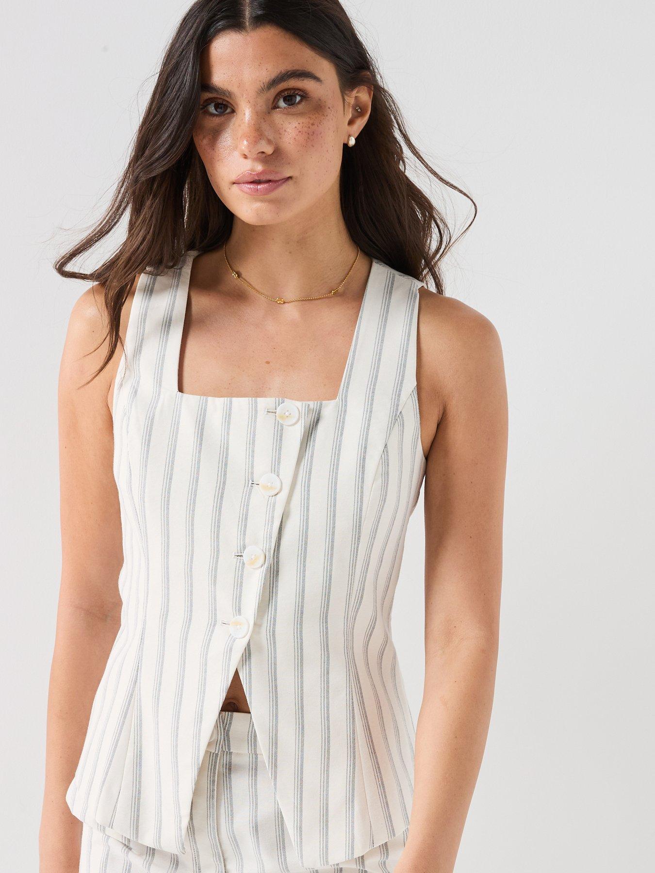 Vero Moda Miona Sleeveless Striped Waistcoat - White
