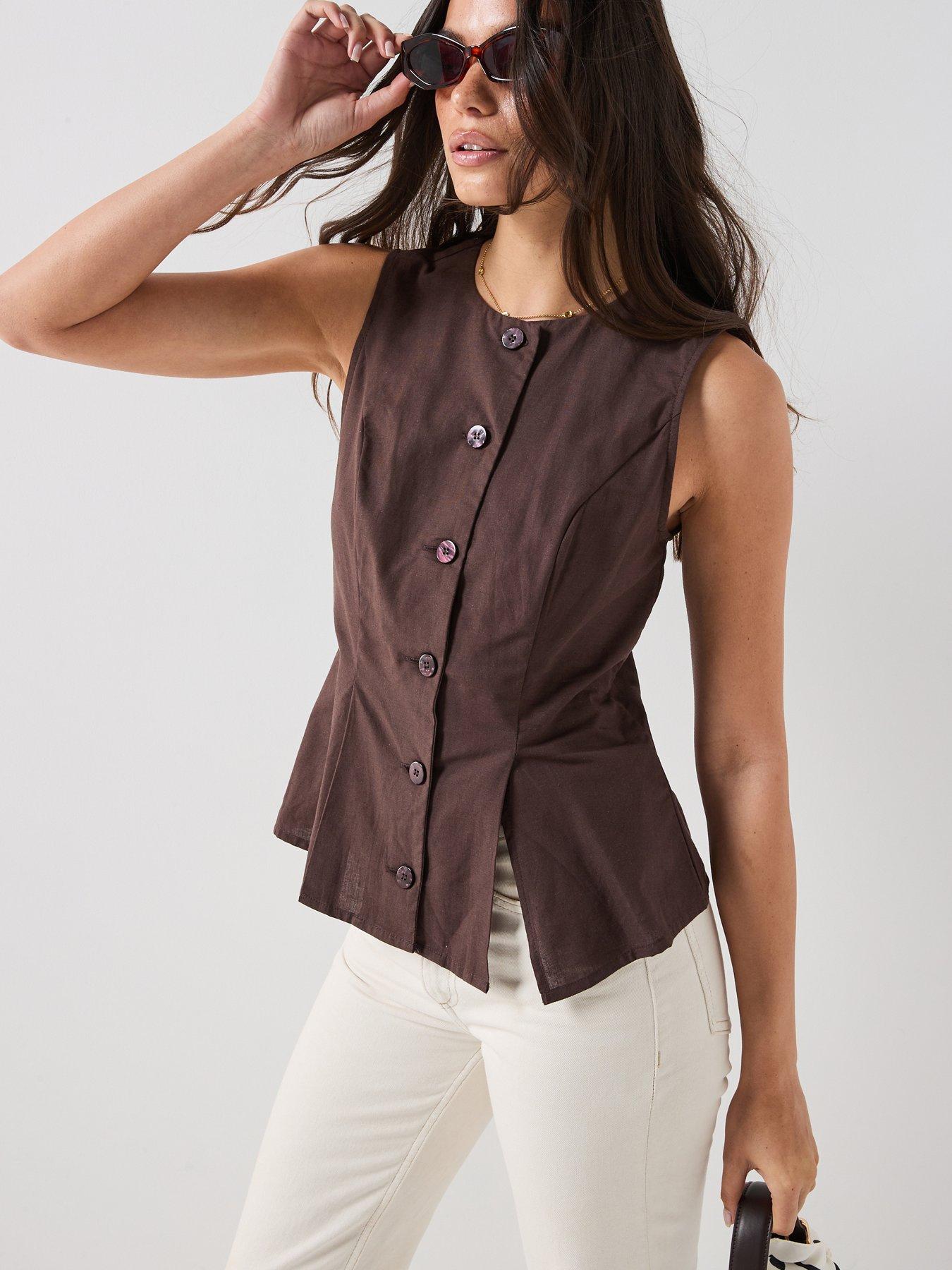 Image 1 of 5 of Vero Moda Selma Waistcoat - Brown