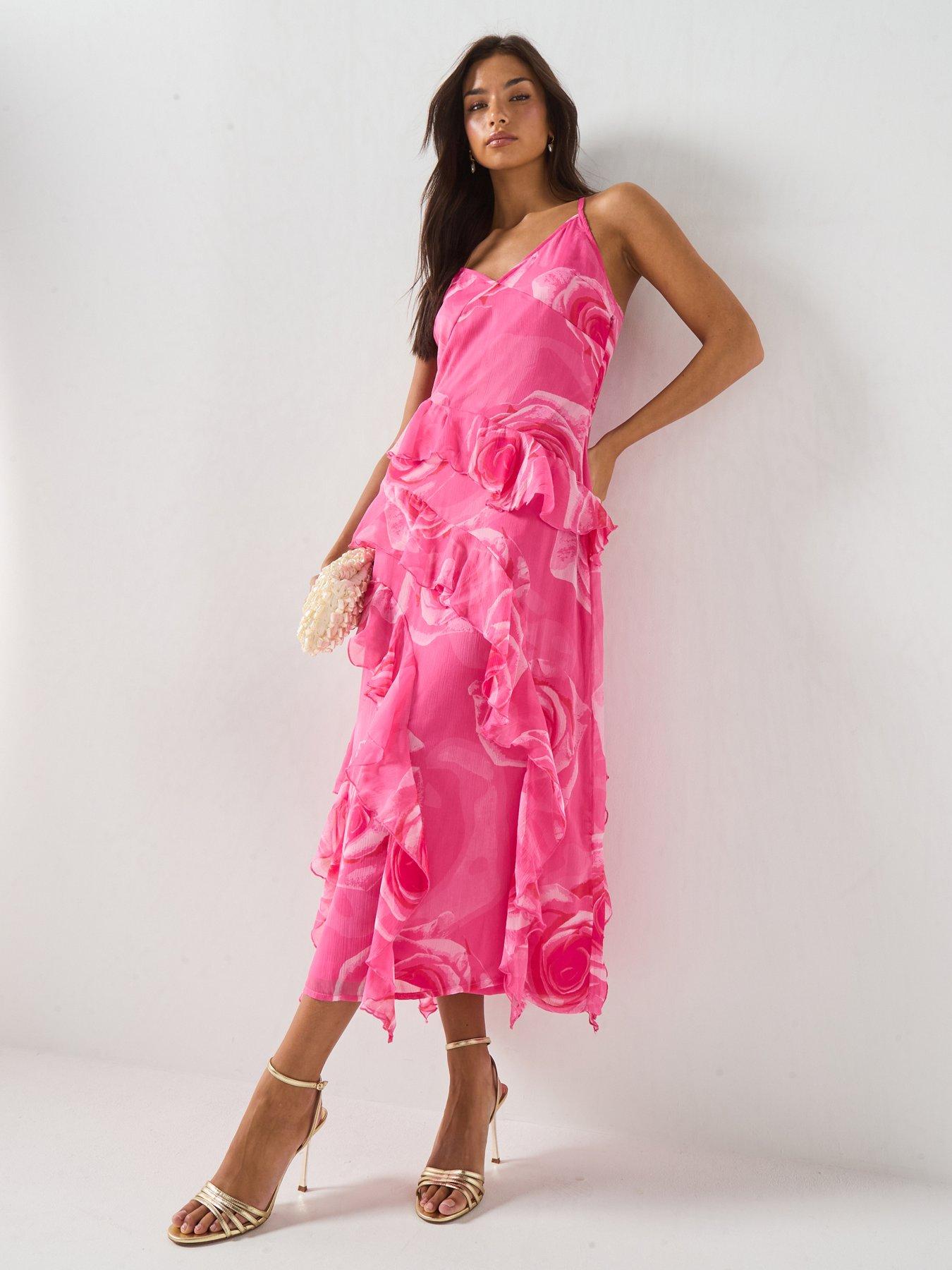Vero Moda Vmsmilla S/L V-Neck Long Frill Dress Wvn - Pink
