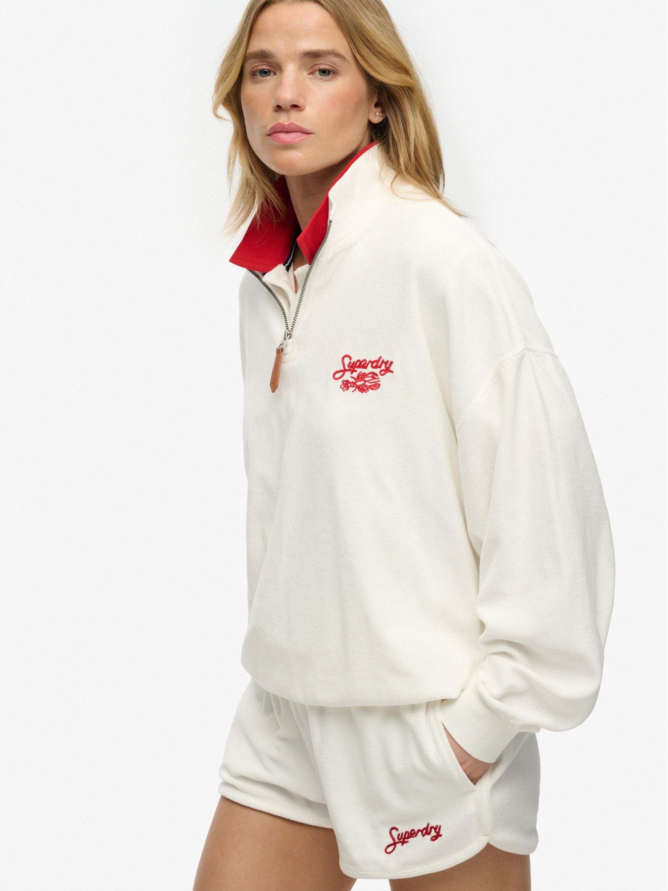  image of superdry-heritage-terry-half-zip-sweatshirt-cream