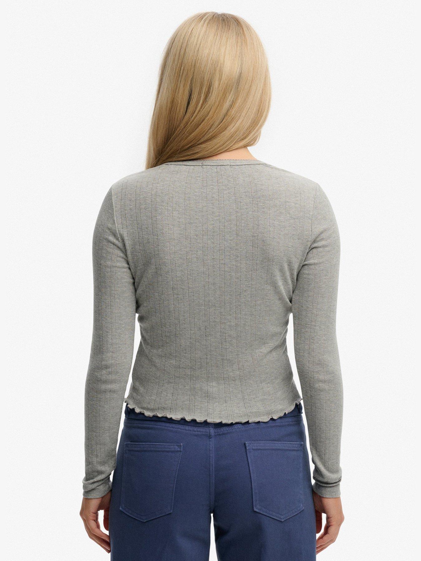  image of superdry-athletic-essential-pointelle-cardigan-grey