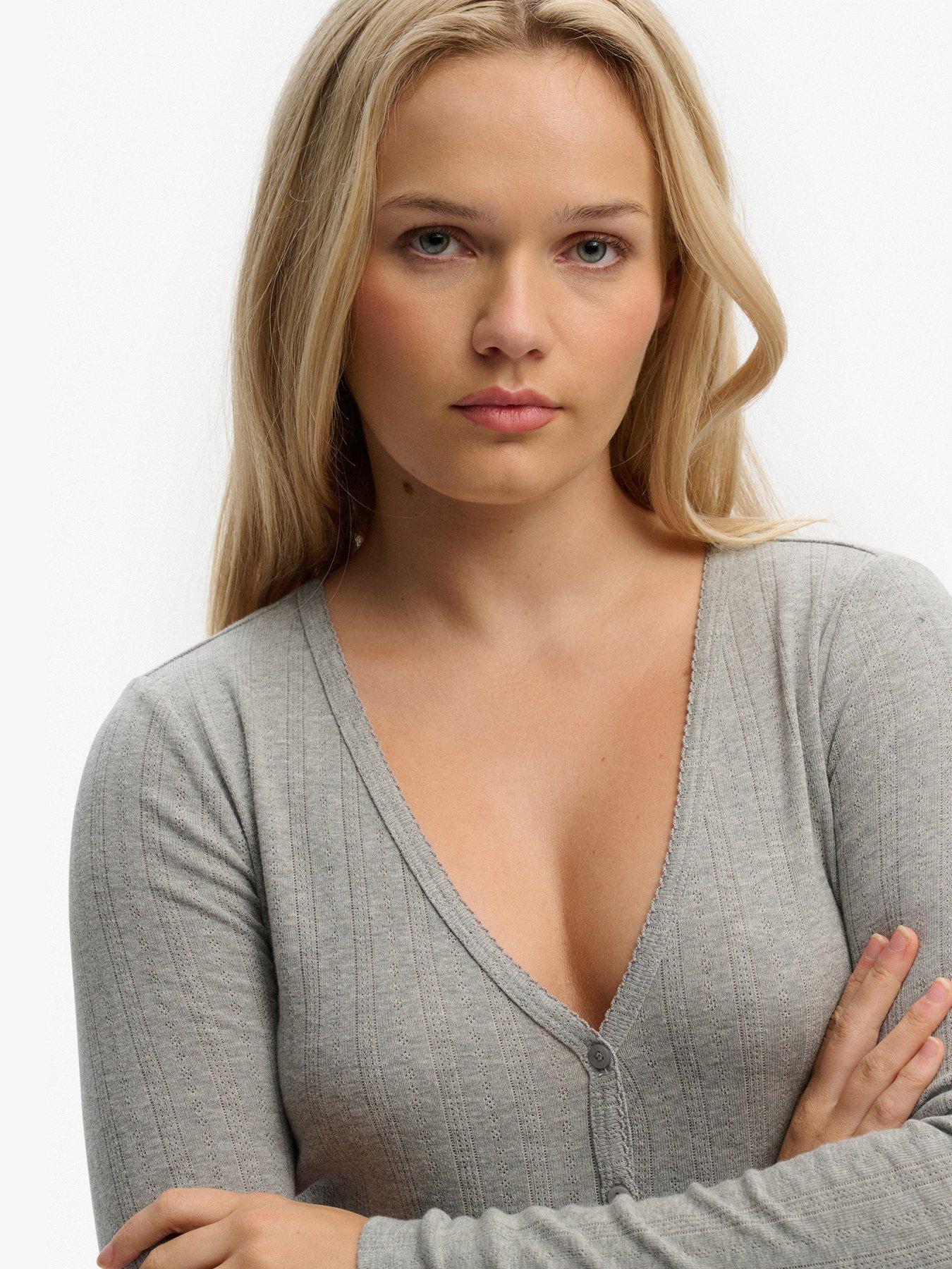  image of superdry-athletic-essential-pointelle-cardigan-grey