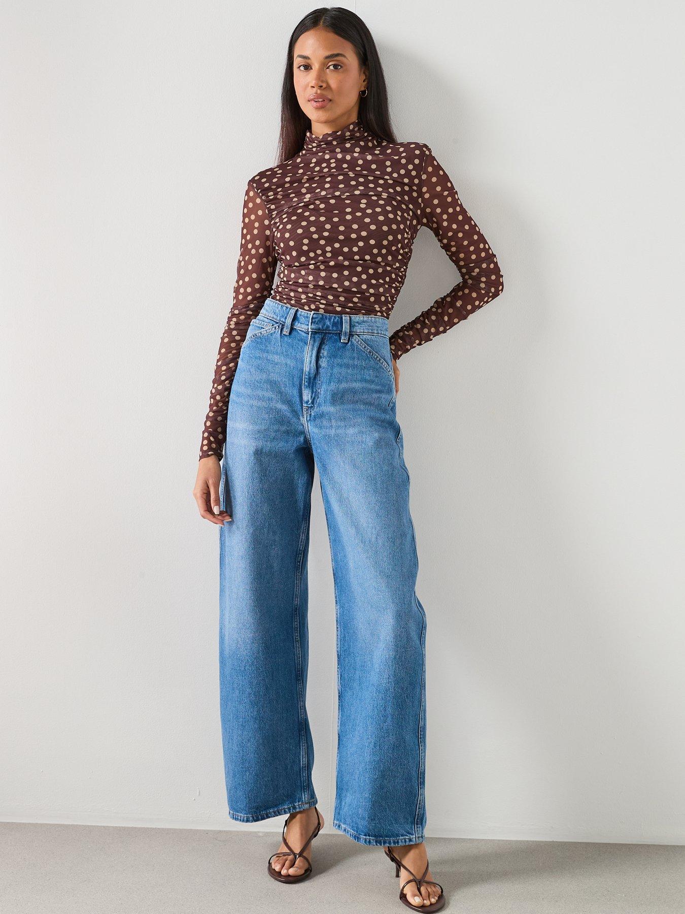  image of mango-ruched-polka-dot-t-shirt-brown