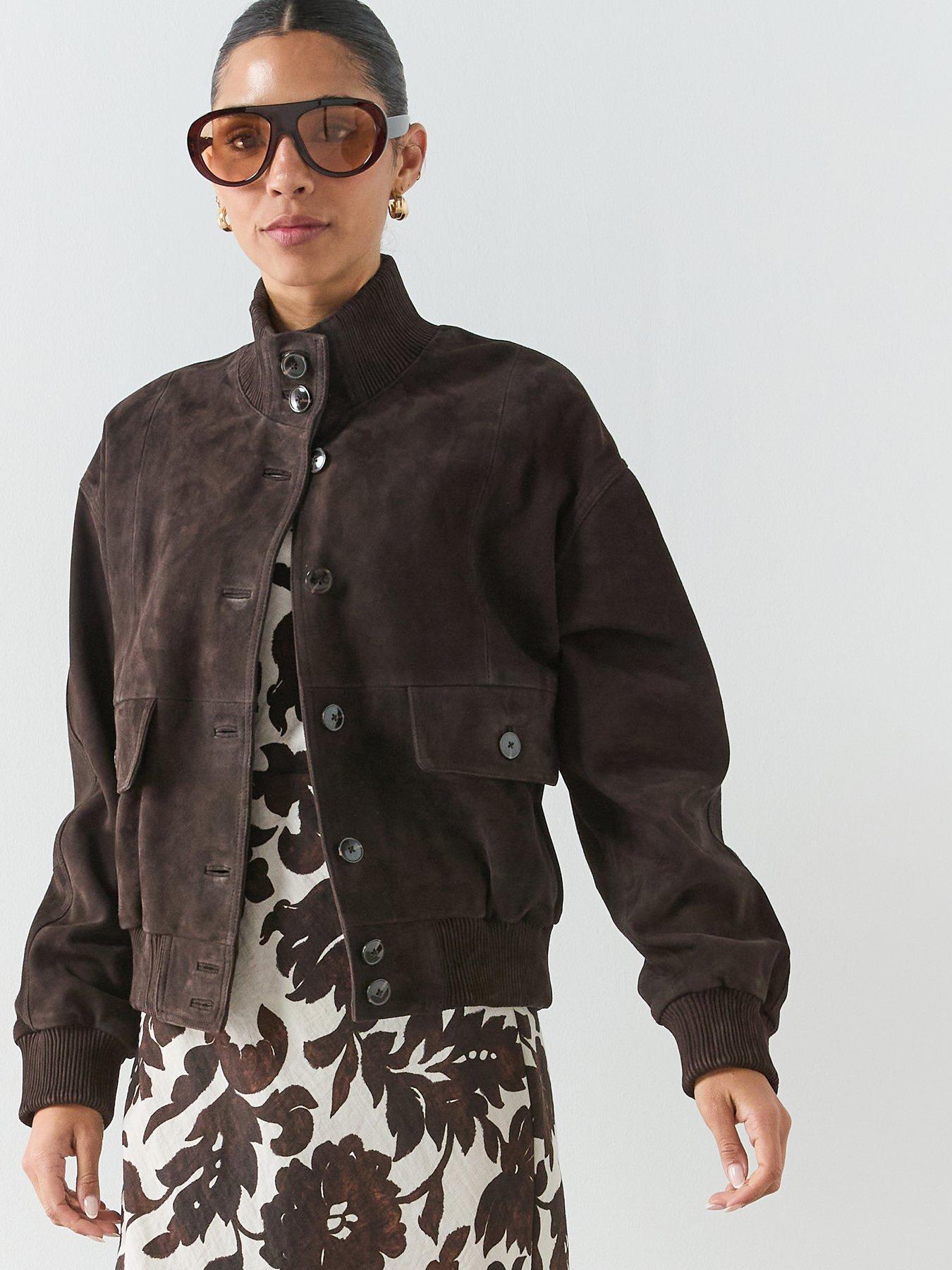 Image 1 of 6 of Mango Buttoned Suede Jacket - Brown