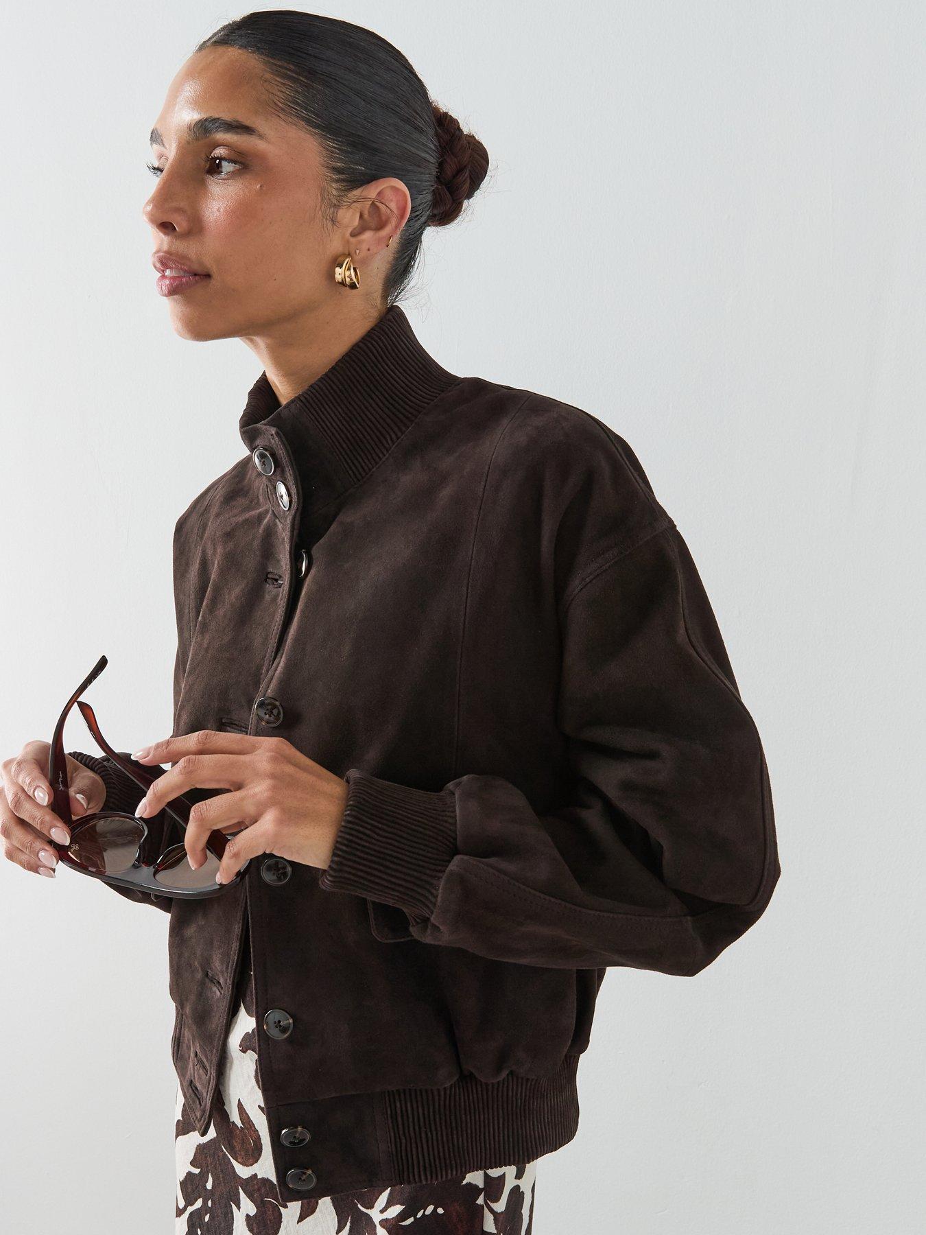 Image 4 of 6 of Mango Buttoned Suede Jacket - Brown