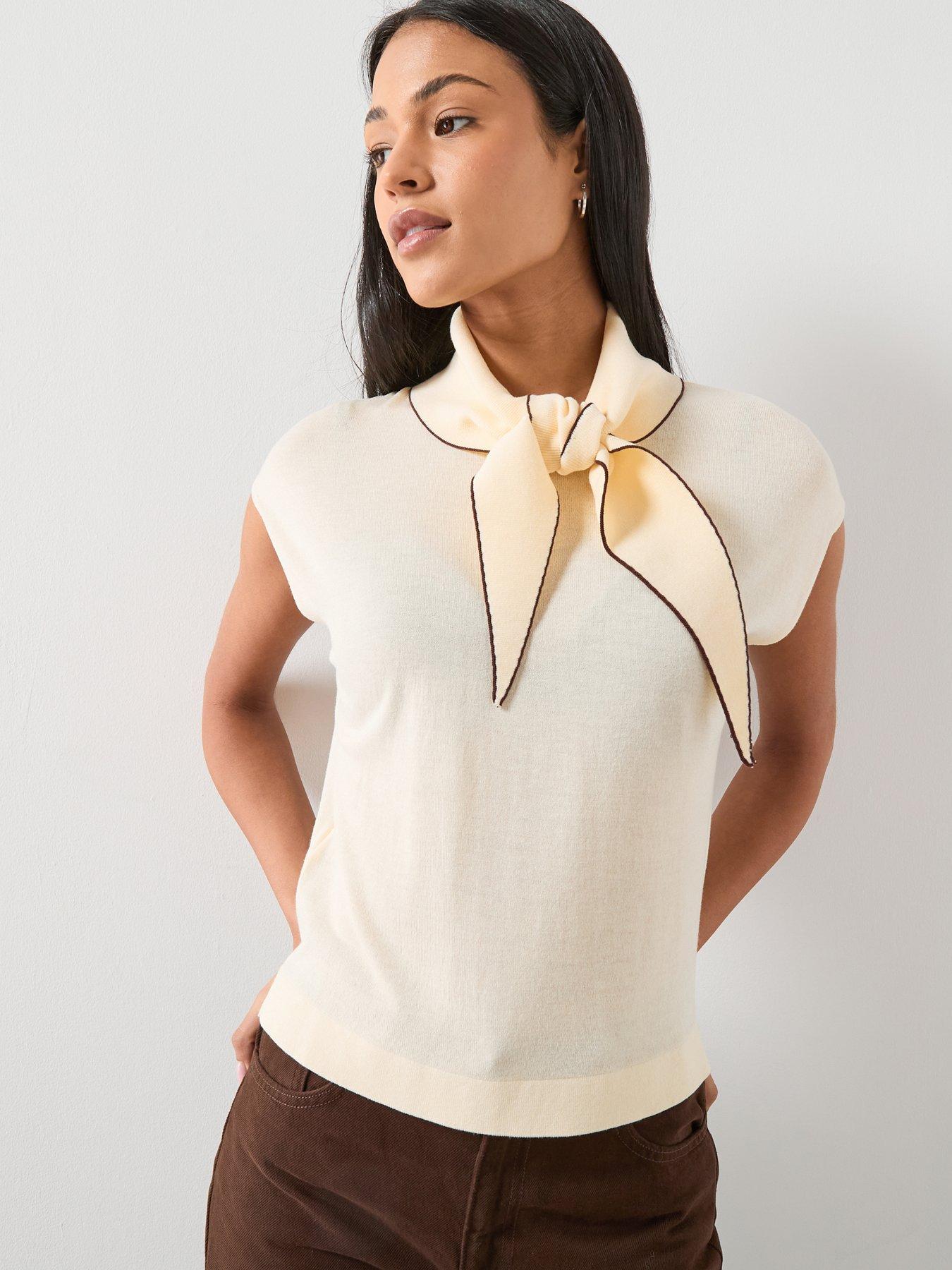 Mango Knitted Top With Scarf Detail - Yellow