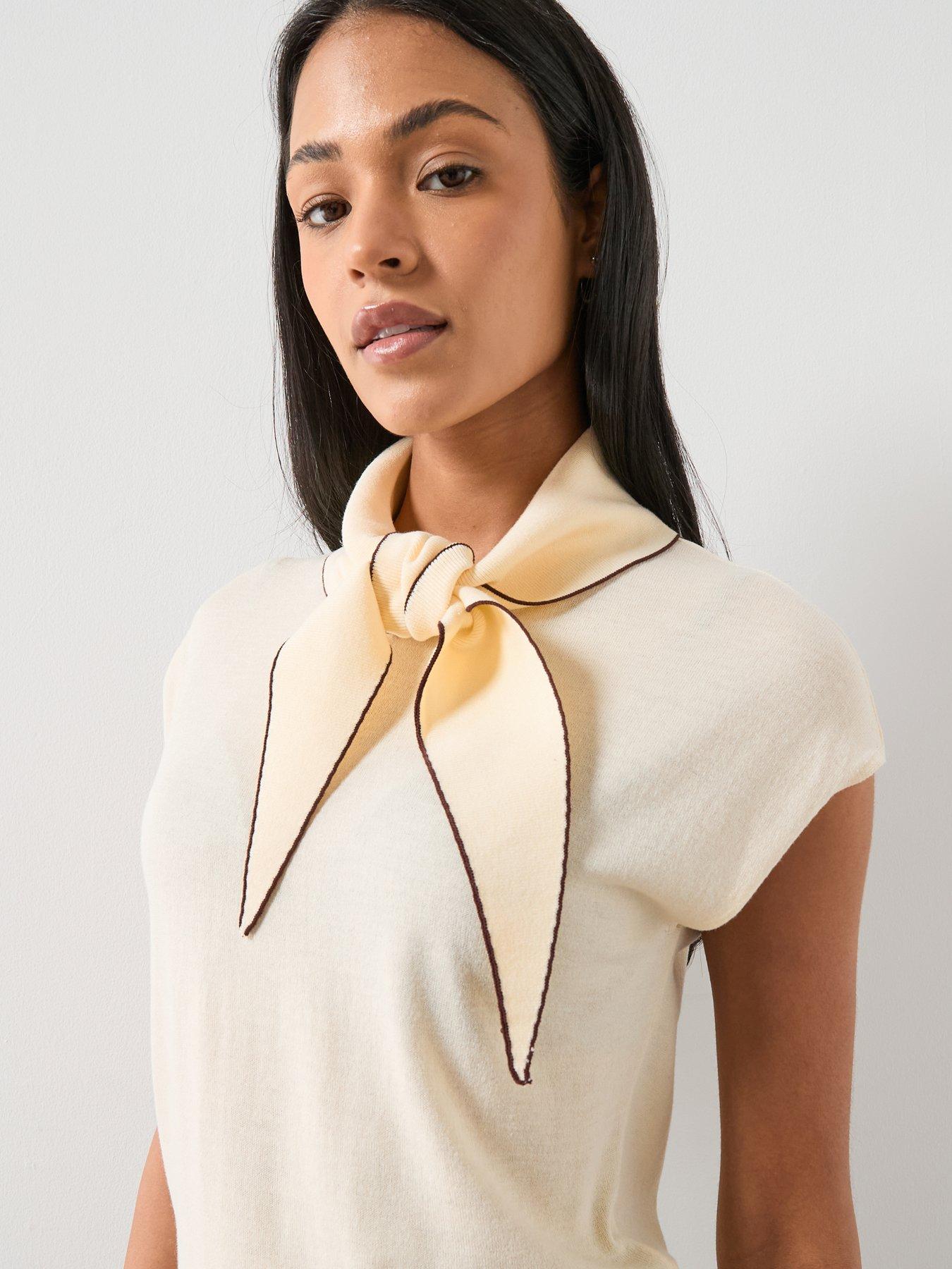  image of mango-knitted-top-with-scarf-detail-yellow