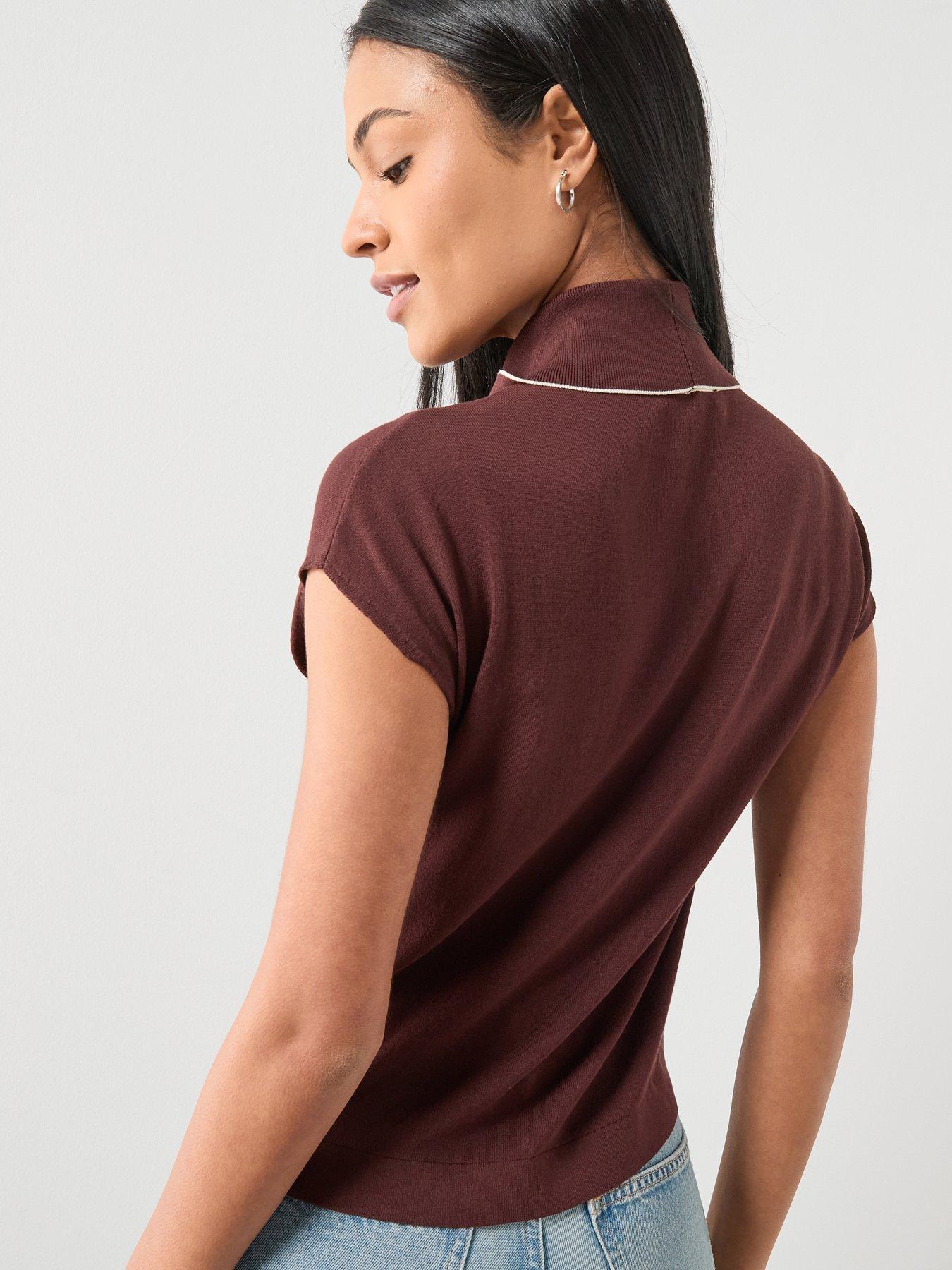  image of mango-knitted-top-with-scarf-detail-brown