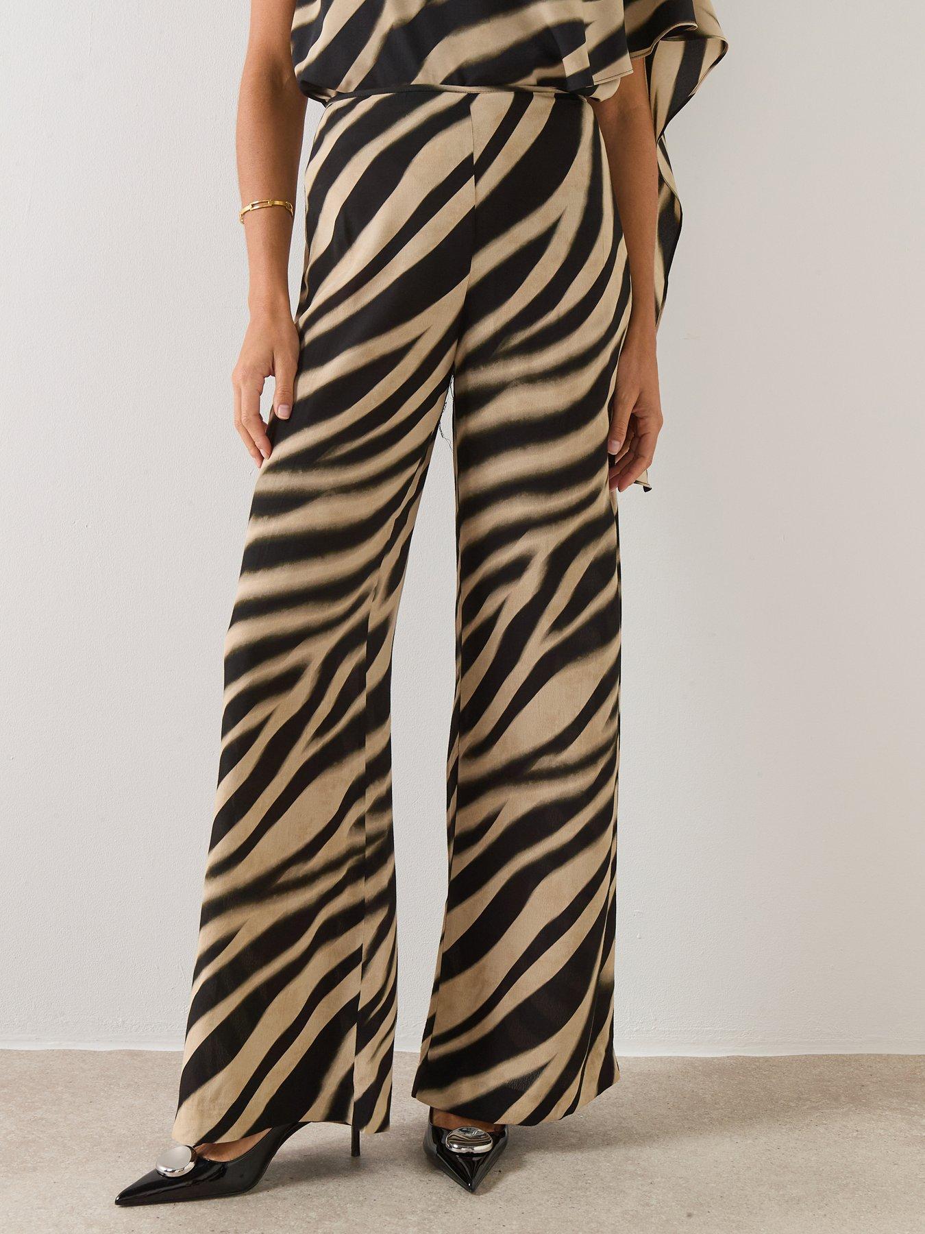Image 1 of 6 of Mango Zebra-print Straight-fit Trousers - Black