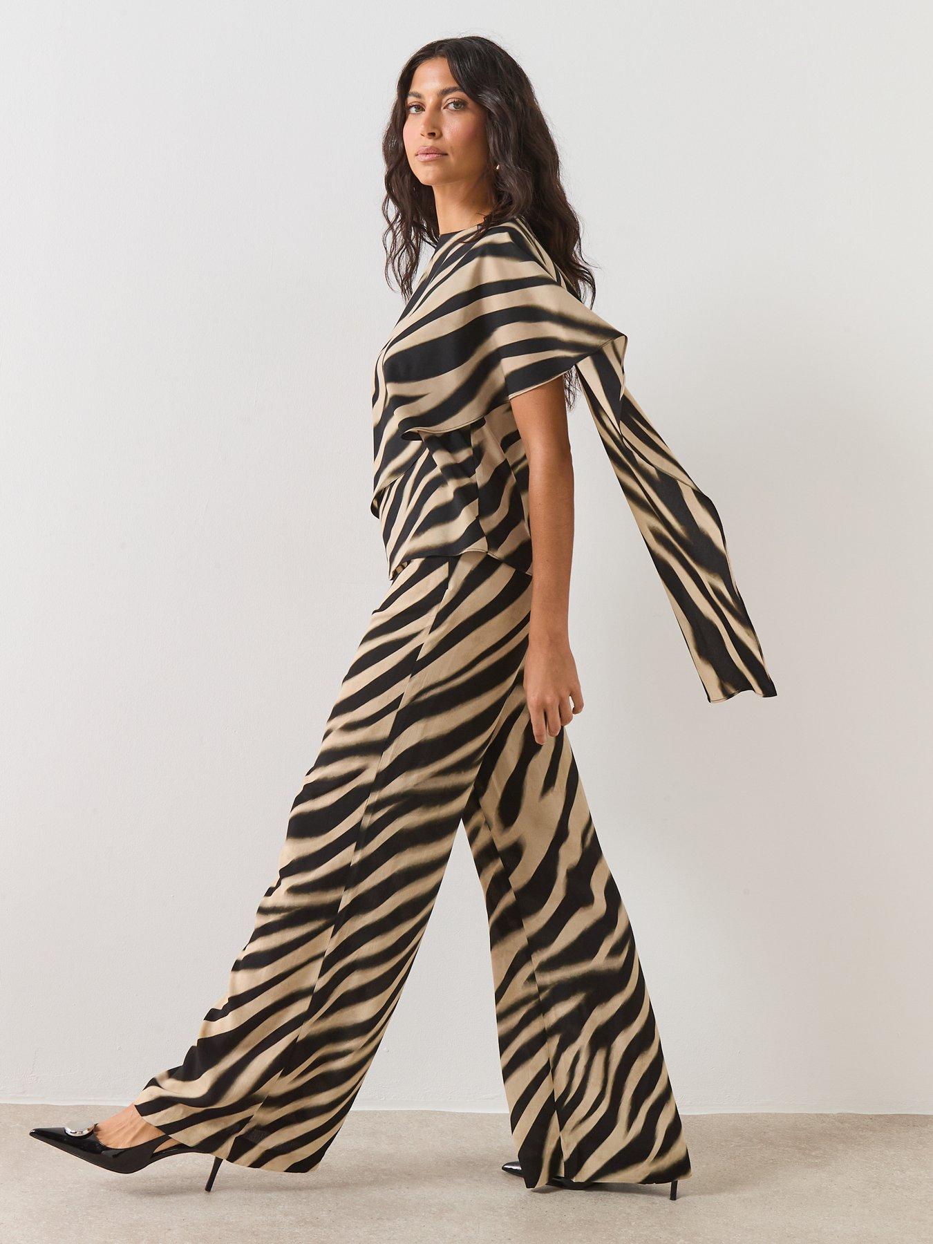 Image 4 of 6 of Mango Zebra-print Straight-fit Trousers - Black